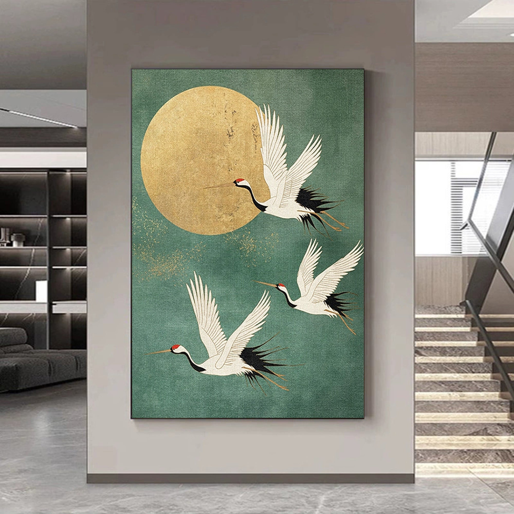 Golden Crane Flight -- Contemporary Abstract Wildlife Masterpiece