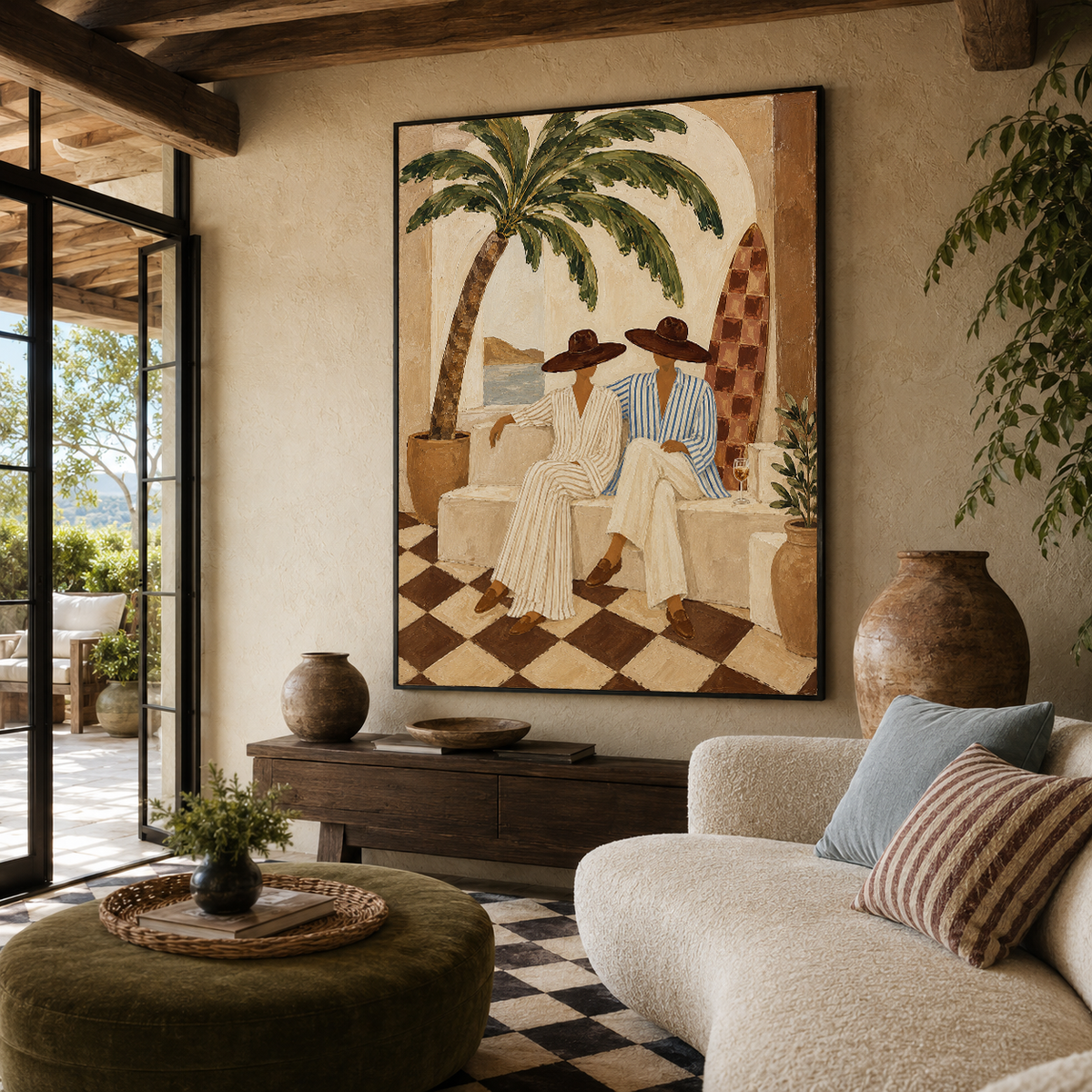 Coastal Surf Couple Beige Painting