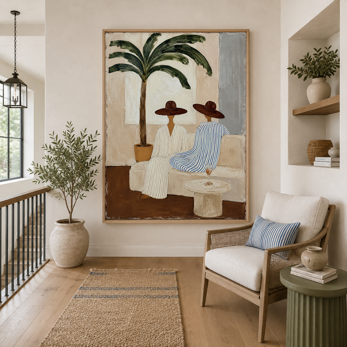 Serene Palms - Hand-Painted Minimalist Canvas Art
