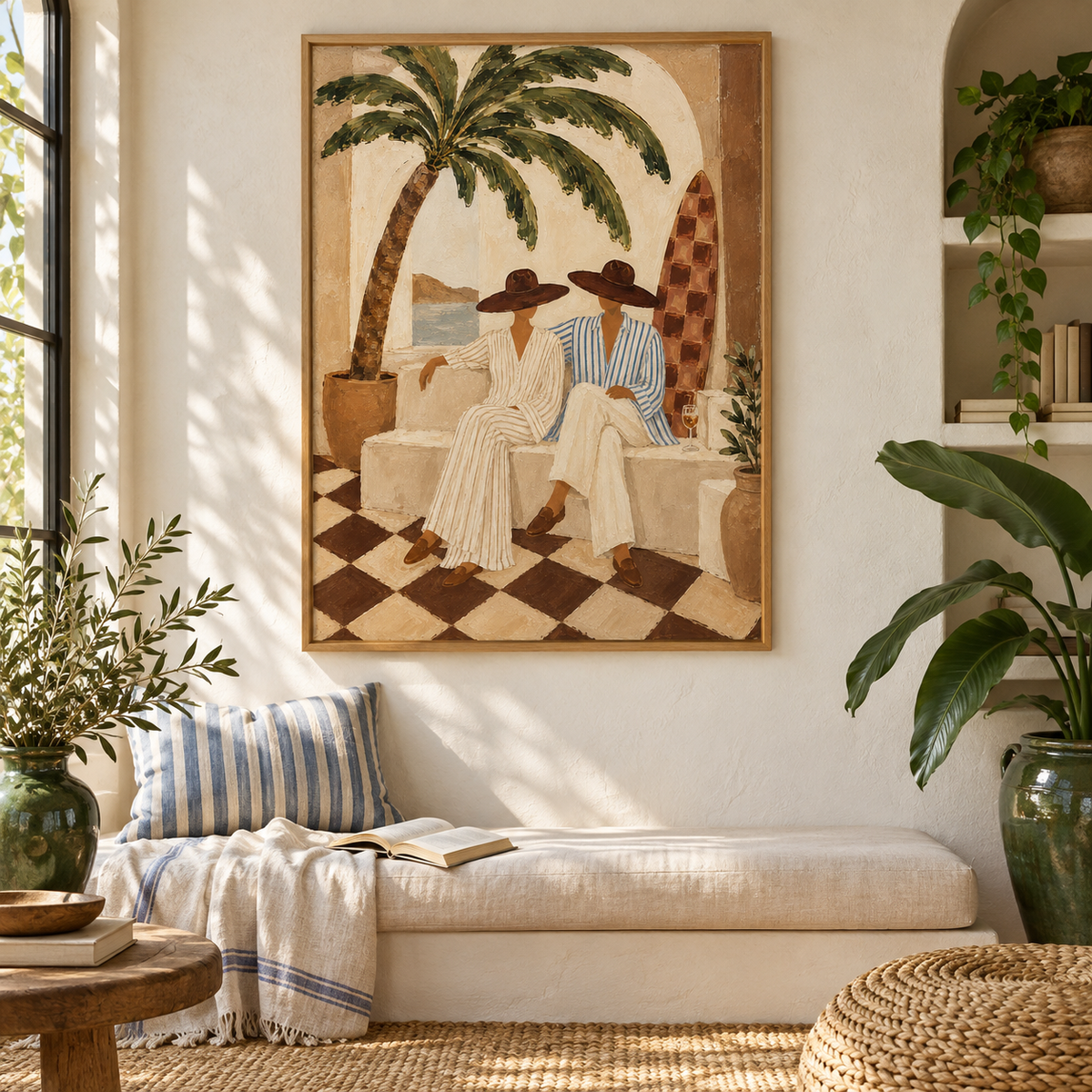 Coastal Surf Couple Beige Painting
