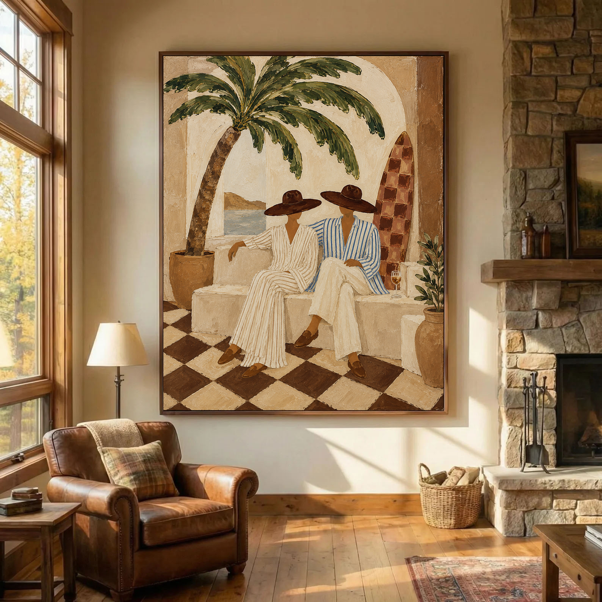 Coastal Surf Couple Beige Painting