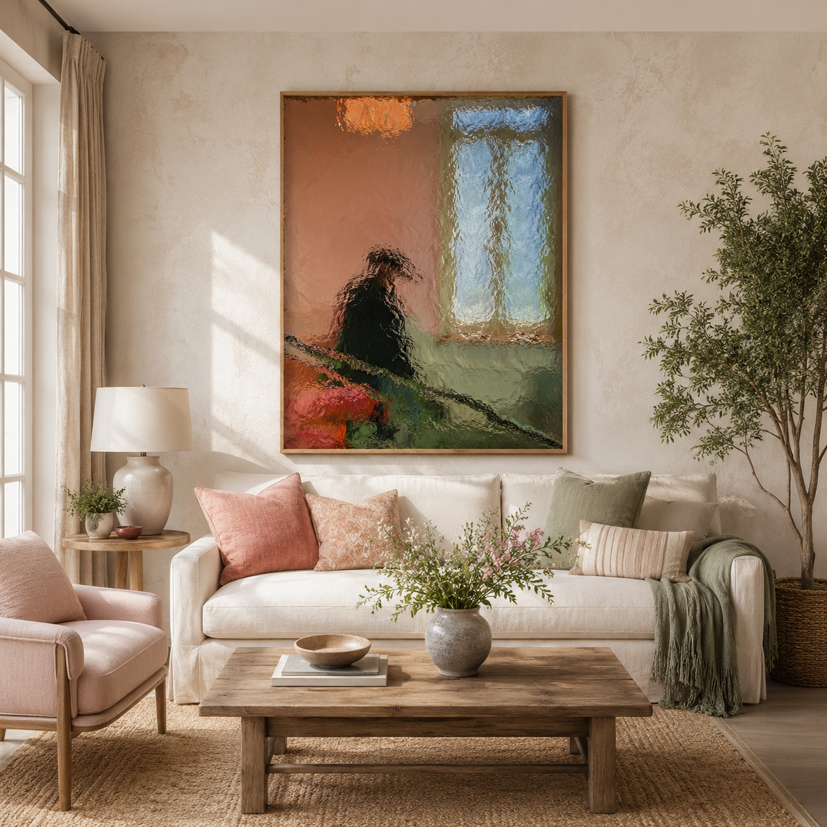 Hand-Painted Abstract Water Reflection Painting -- Modern Contemporary Wall Art Downstairs