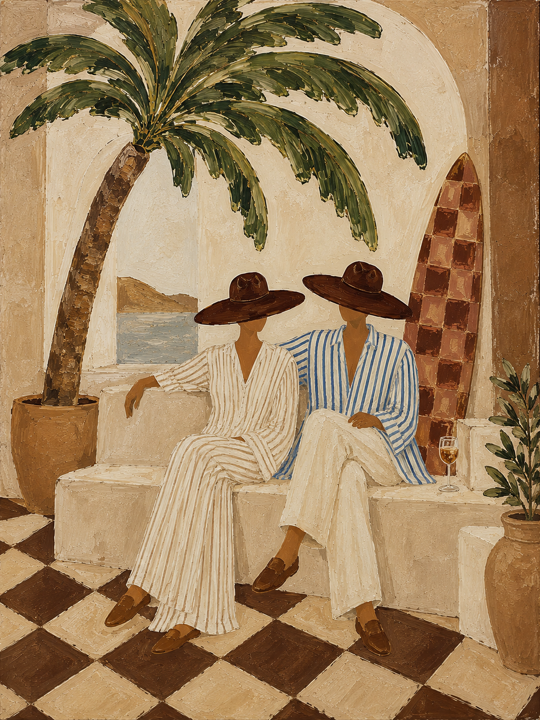 Coastal Surf Couple Beige Painting