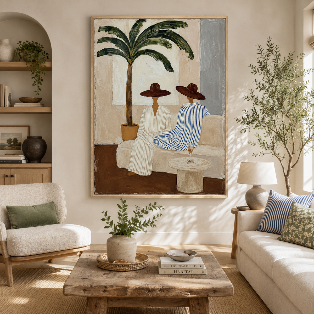 Serene Palms - Hand-Painted Minimalist Canvas Art