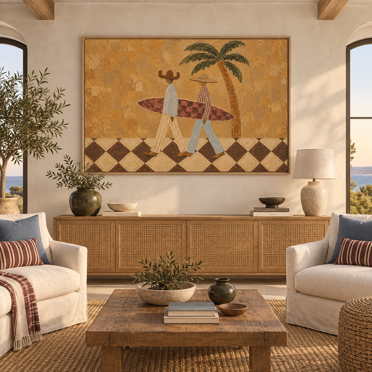 Surf Couple Wall Art Coastal Western Painting
