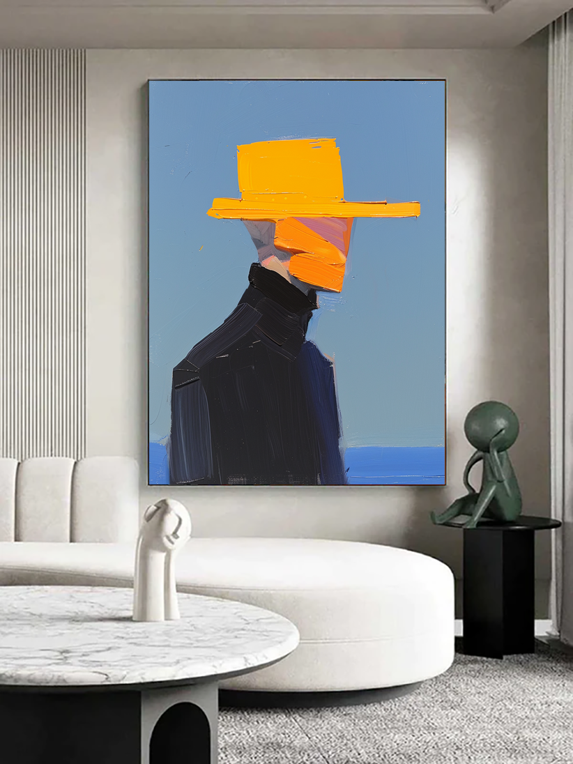 The Man in the Yellow Hat – Modern Textured Canvas Art