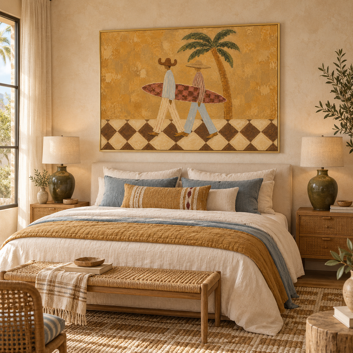 Surf Couple Wall Art Coastal Western Painting