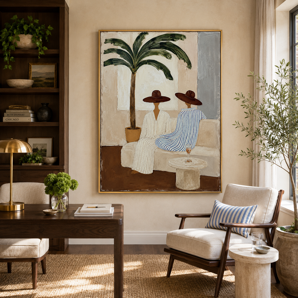 Serene Palms - Hand-Painted Minimalist Canvas Art