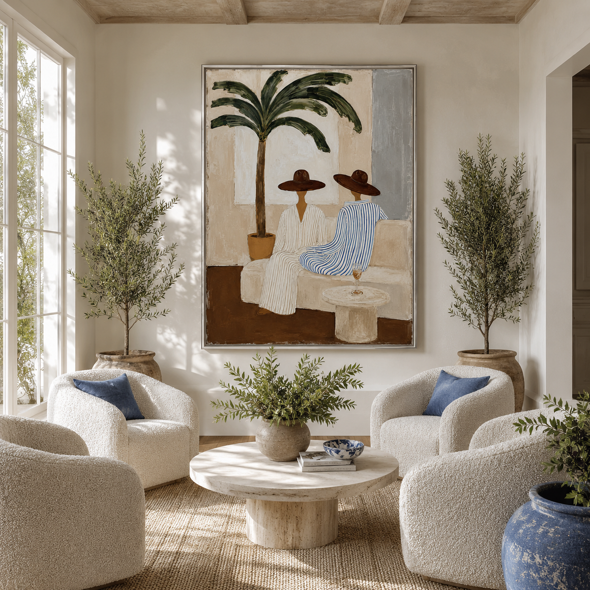 Serene Palms - Hand-Painted Minimalist Canvas Art