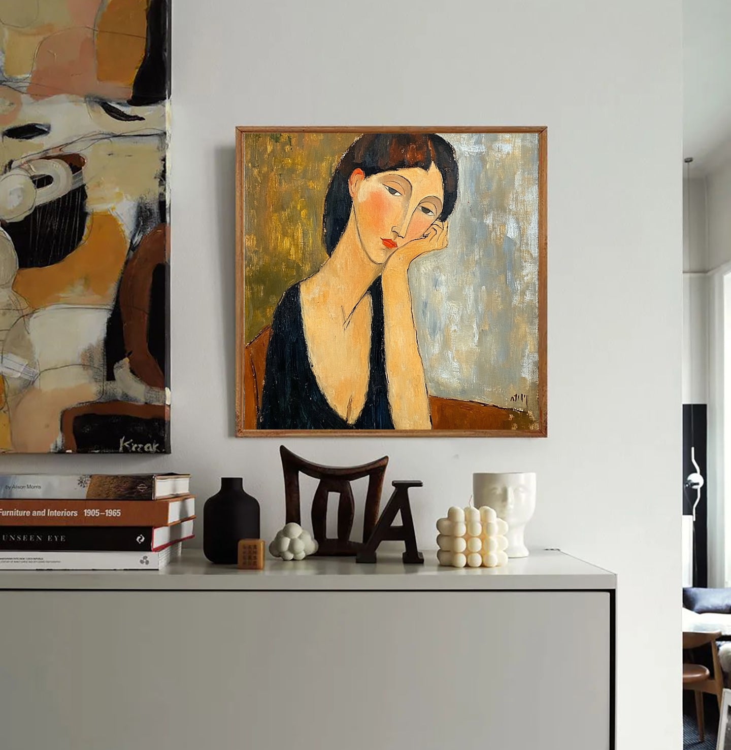 "The Pensive Muse" Original Portrait Oil Painting - Modigliani Style Hand-Painted Woman Wall Art