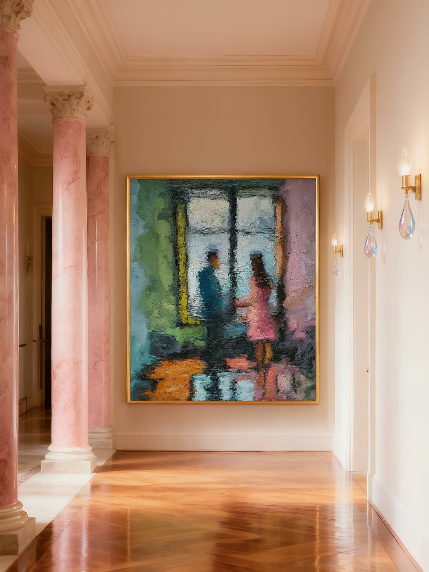 Impressionist Couple Painting - Romantic Textured Wall Art: Through the Rain