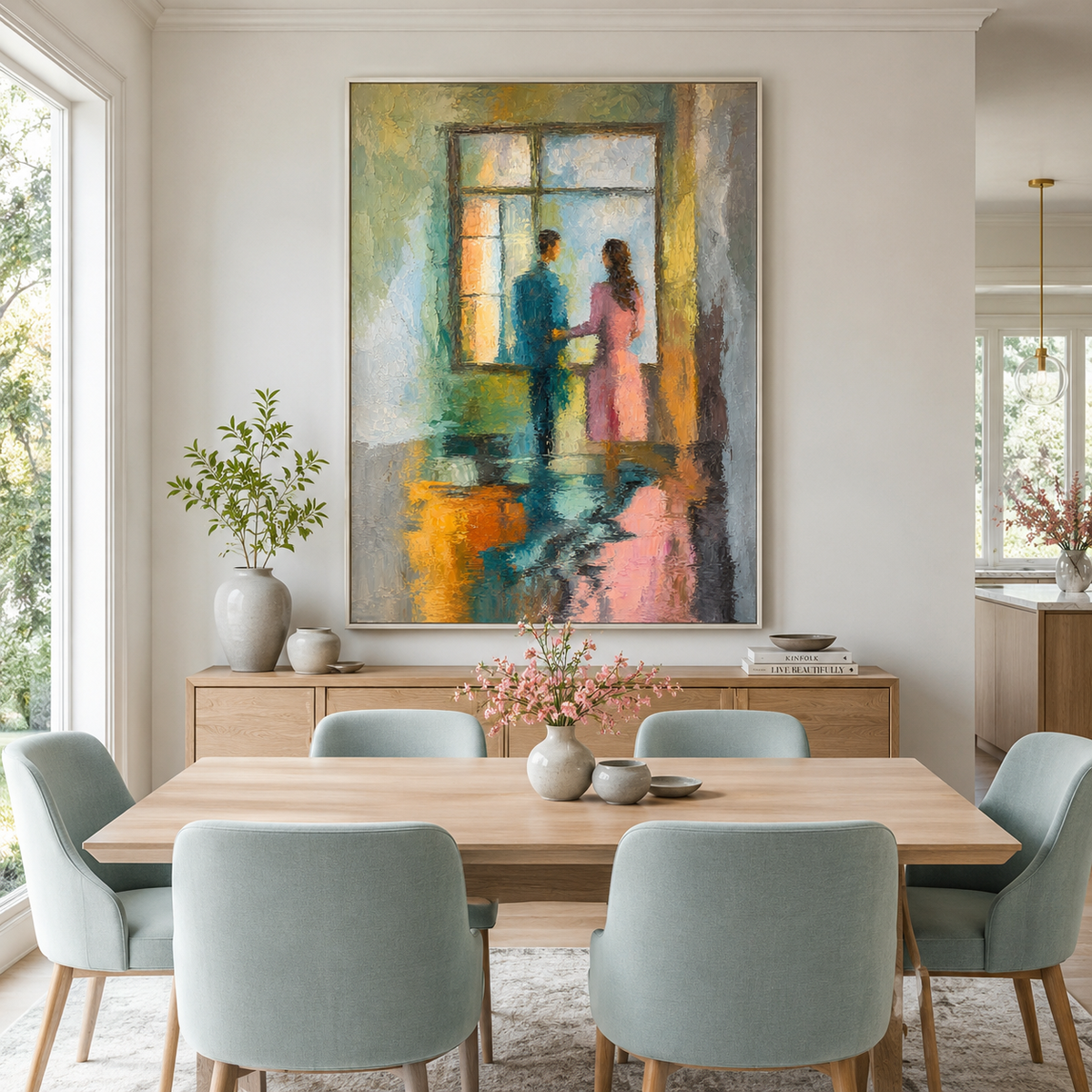 Hand-Painted Abstract Water Reflection Painting -- Modern Contemporary Wall Art Window