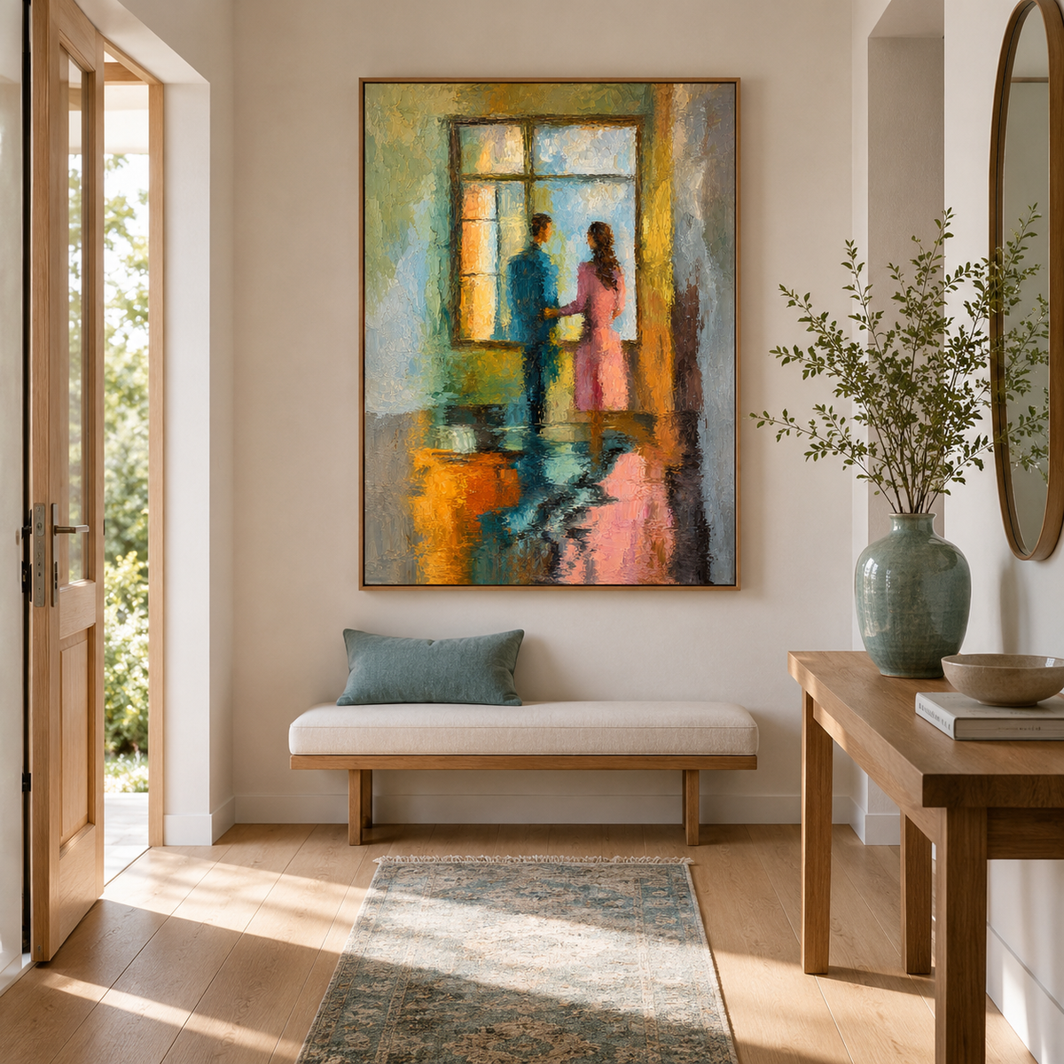 Hand-Painted Abstract Water Reflection Painting -- Modern Contemporary Wall Art Window