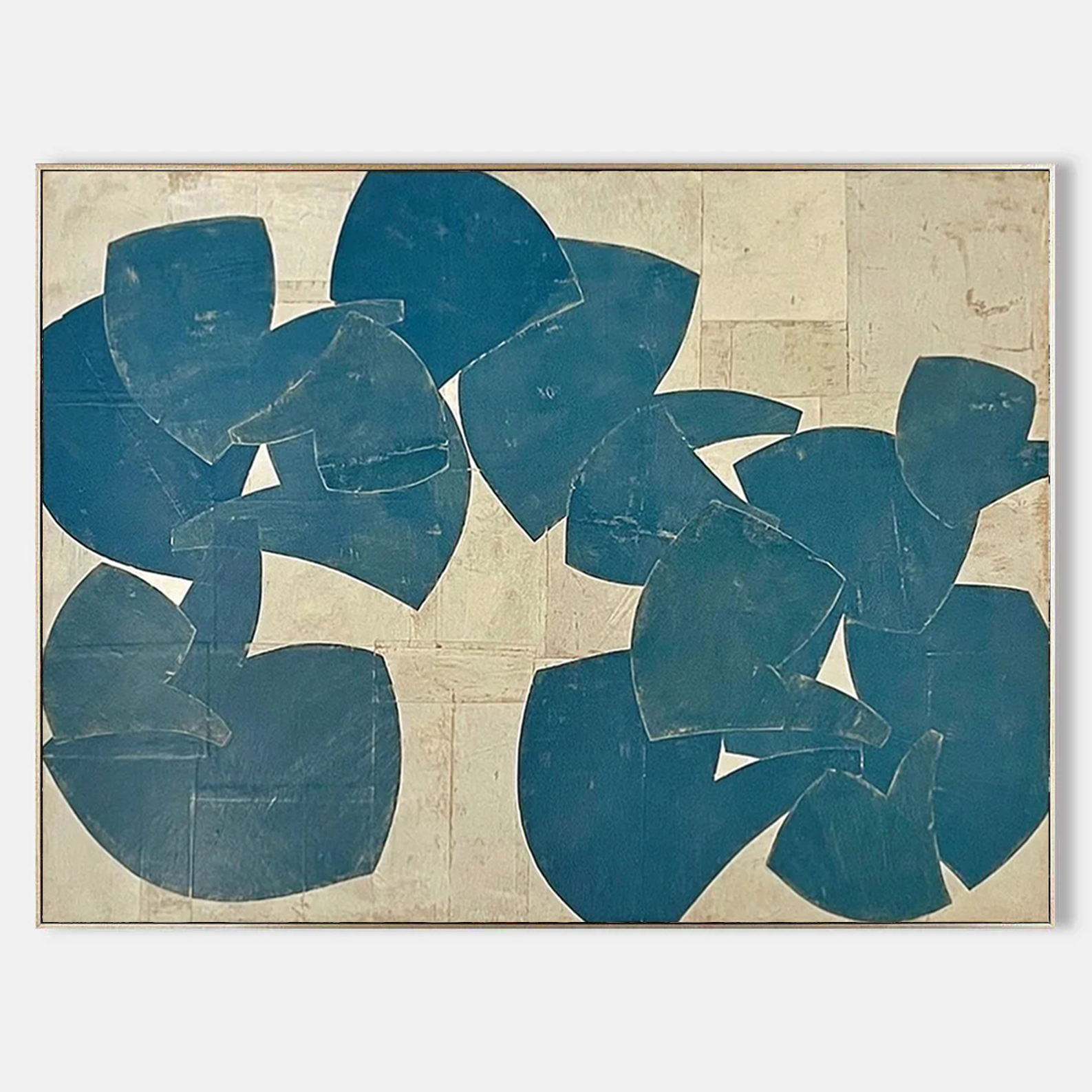 "Dancing Elves" Original Abstract Textured Painting - Modern Blue Geometric Wall Art for Minimalist Decor