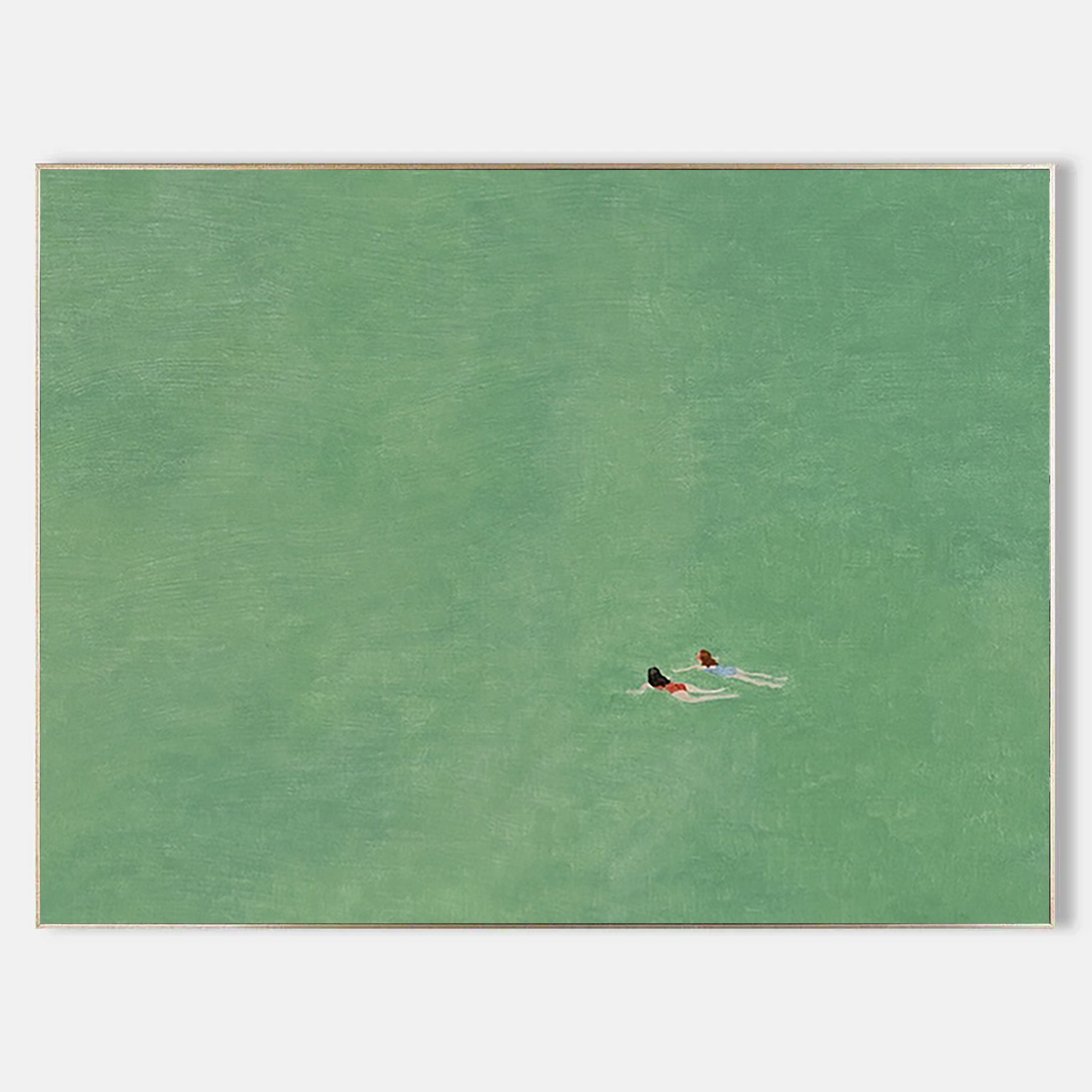 Original Summer Swim Oil Painting - Minimalist Emerald Green Water Wall Art for Home Decor