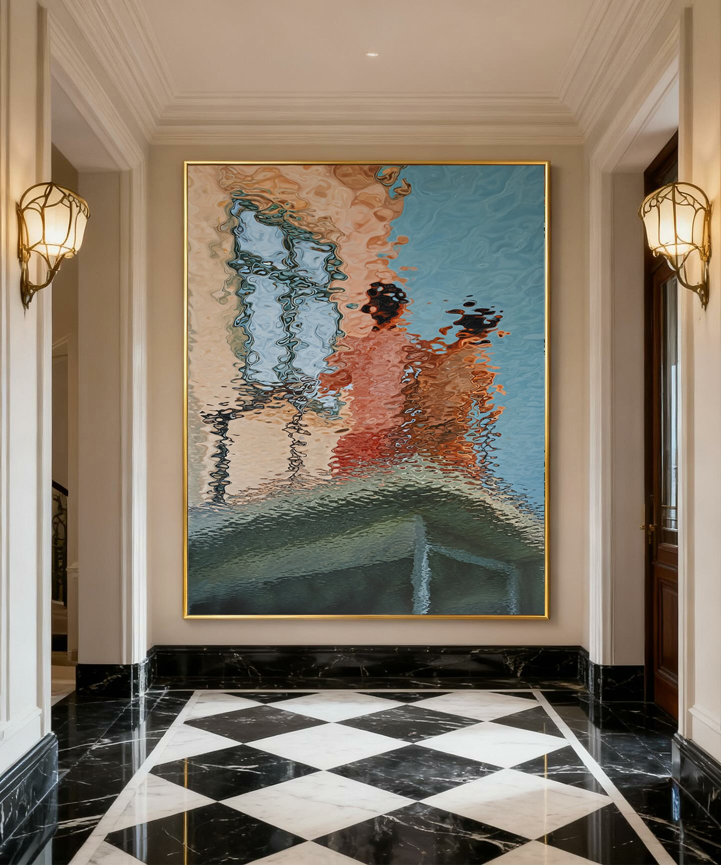 Hand-Painted Abstract Water Reflection Painting -- Modern Contemporary Wall Art for Living Room