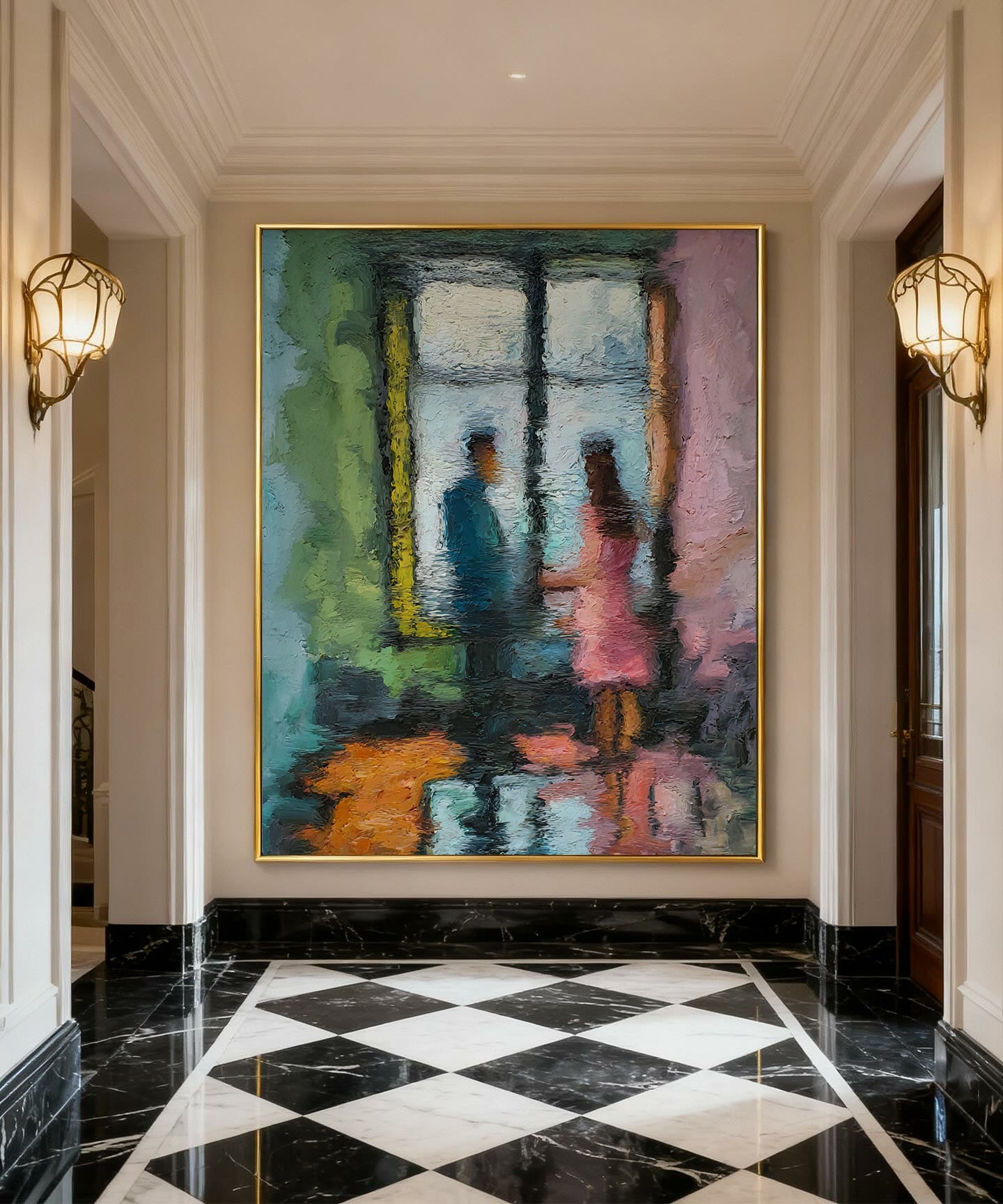 Impressionist Couple Painting - Romantic Textured Wall Art: Through the Rain