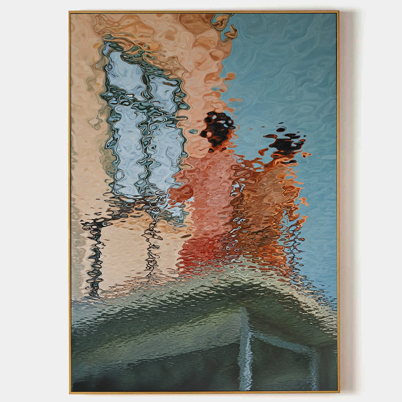 Hand-Painted Abstract Water Reflection Painting -- Modern Contemporary Wall Art for Living Room