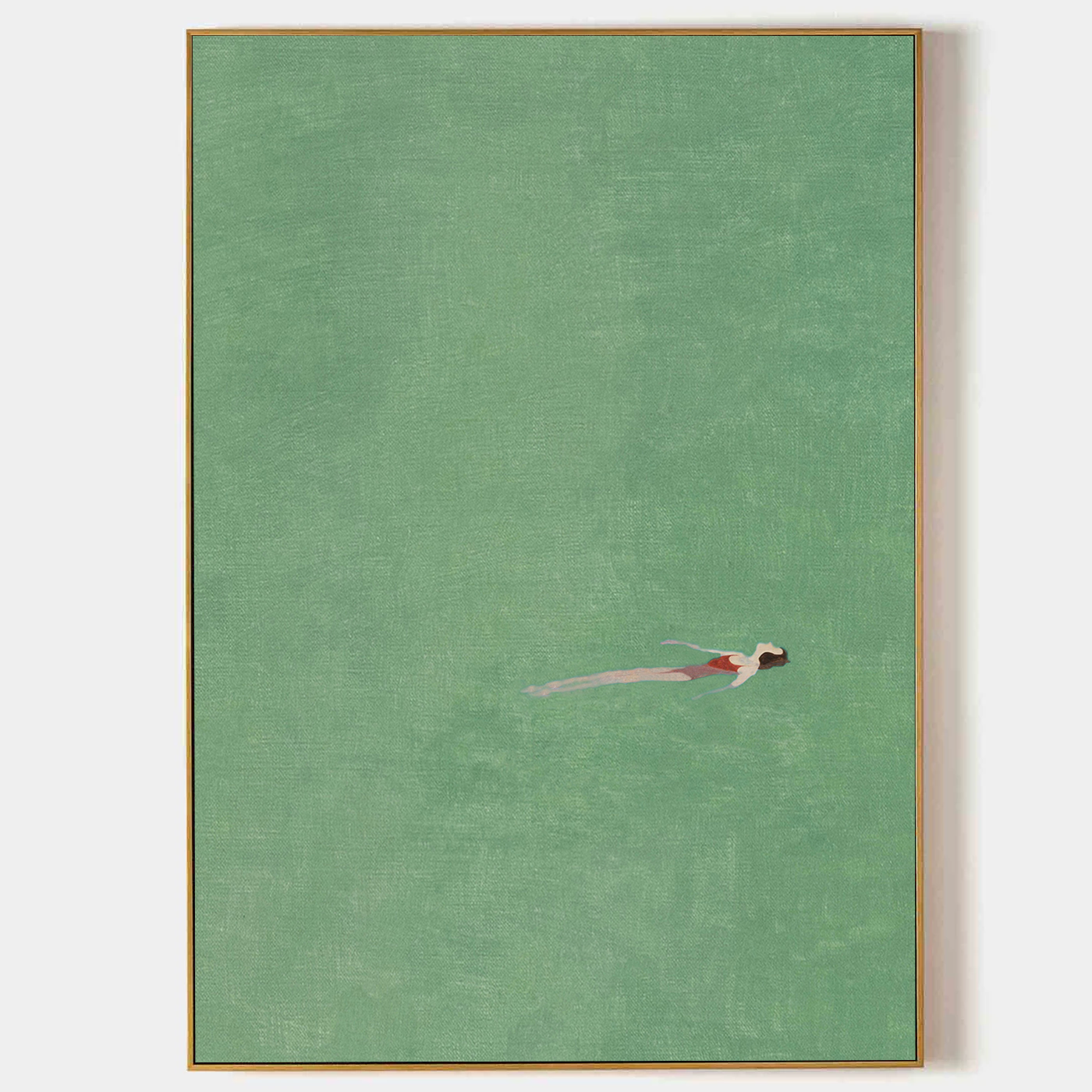 Original Summer Swimer Abstract Painting - Minimalist Emerald Green Water Wall Art for Home Decor