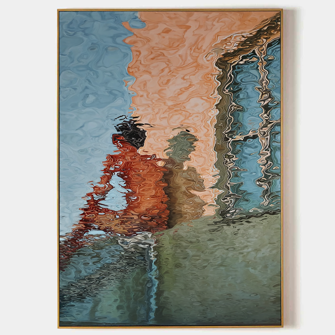 Hand-Painted Abstract Water Reflection Painting -- Modern Contemporary Figurative Wall Art for Living Room