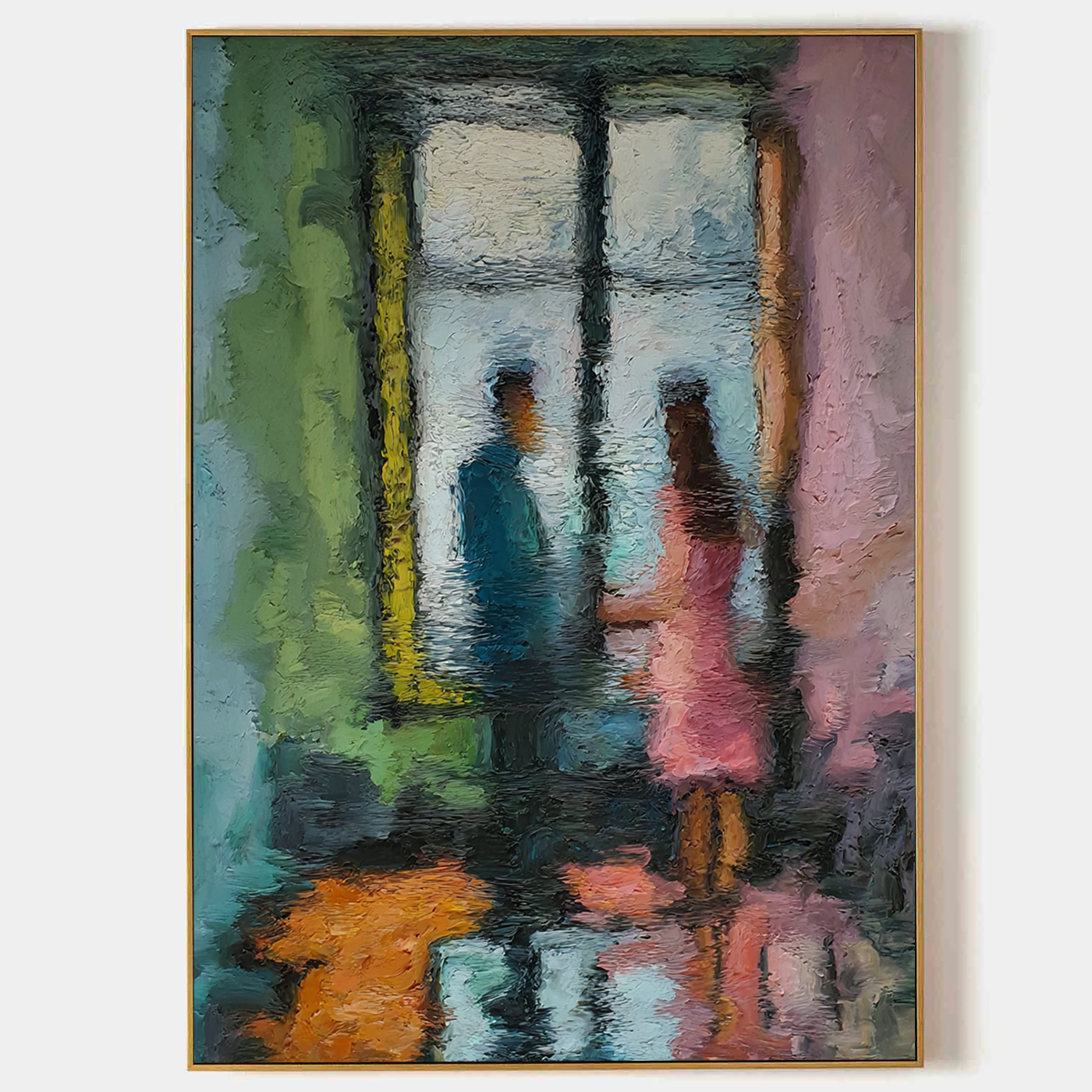Impressionist Couple Painting - Romantic Textured Wall Art: Through the Rain