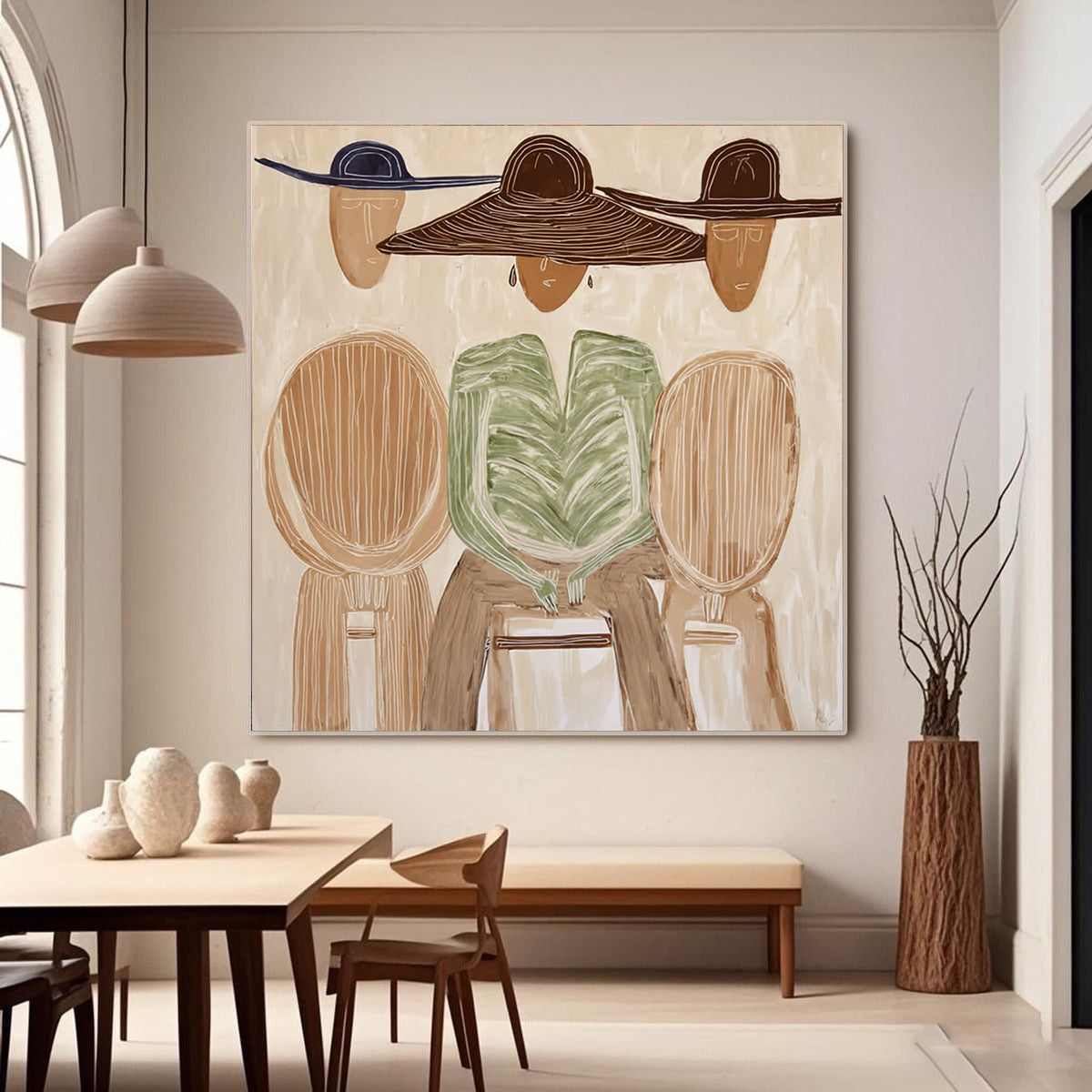 The Gathering -- Large Original Line Art Abstract Figurative Painting