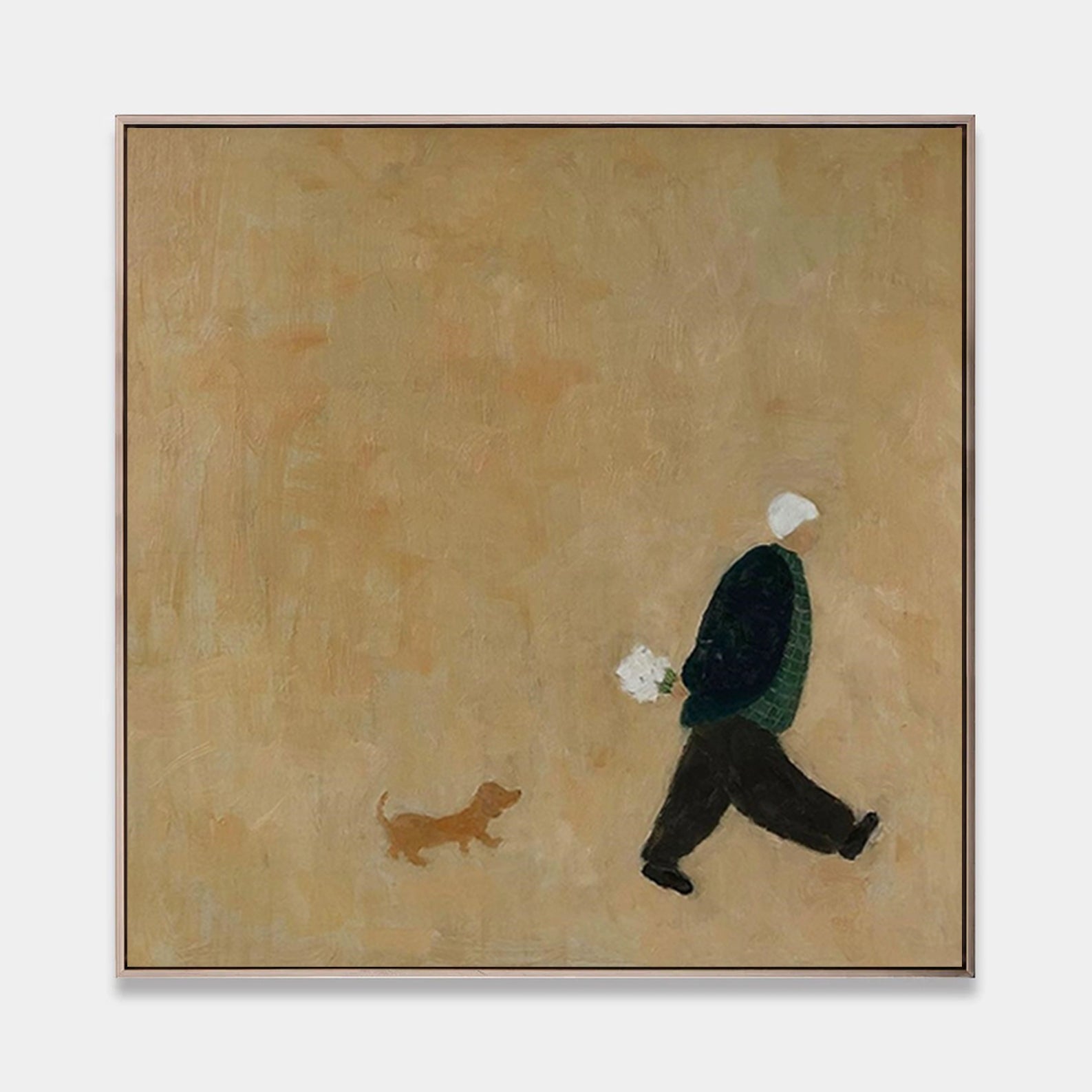 Papa & Puppy -- Modern Neutral Toned Minimalist People & Animal Art