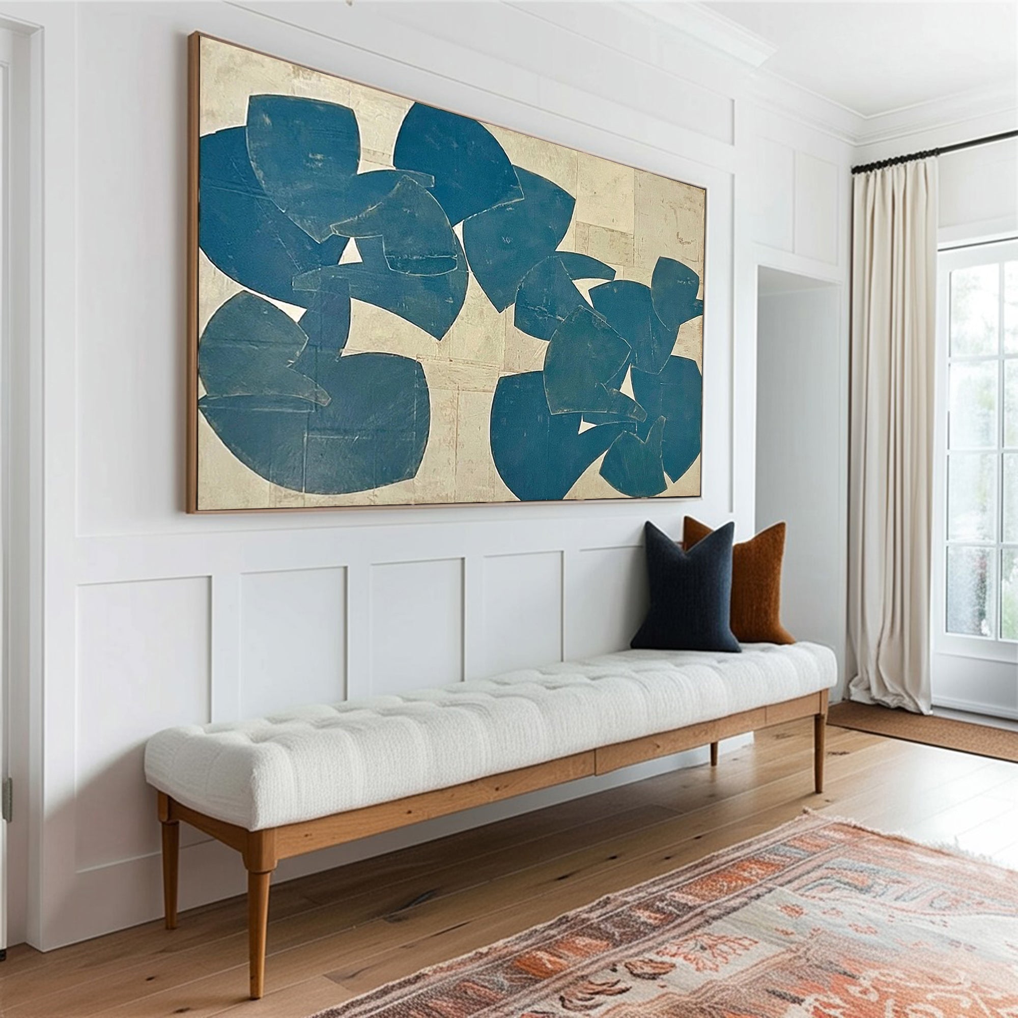 "Dancing Elves" Original Abstract Textured Painting - Modern Blue Geometric Wall Art for Minimalist Decor