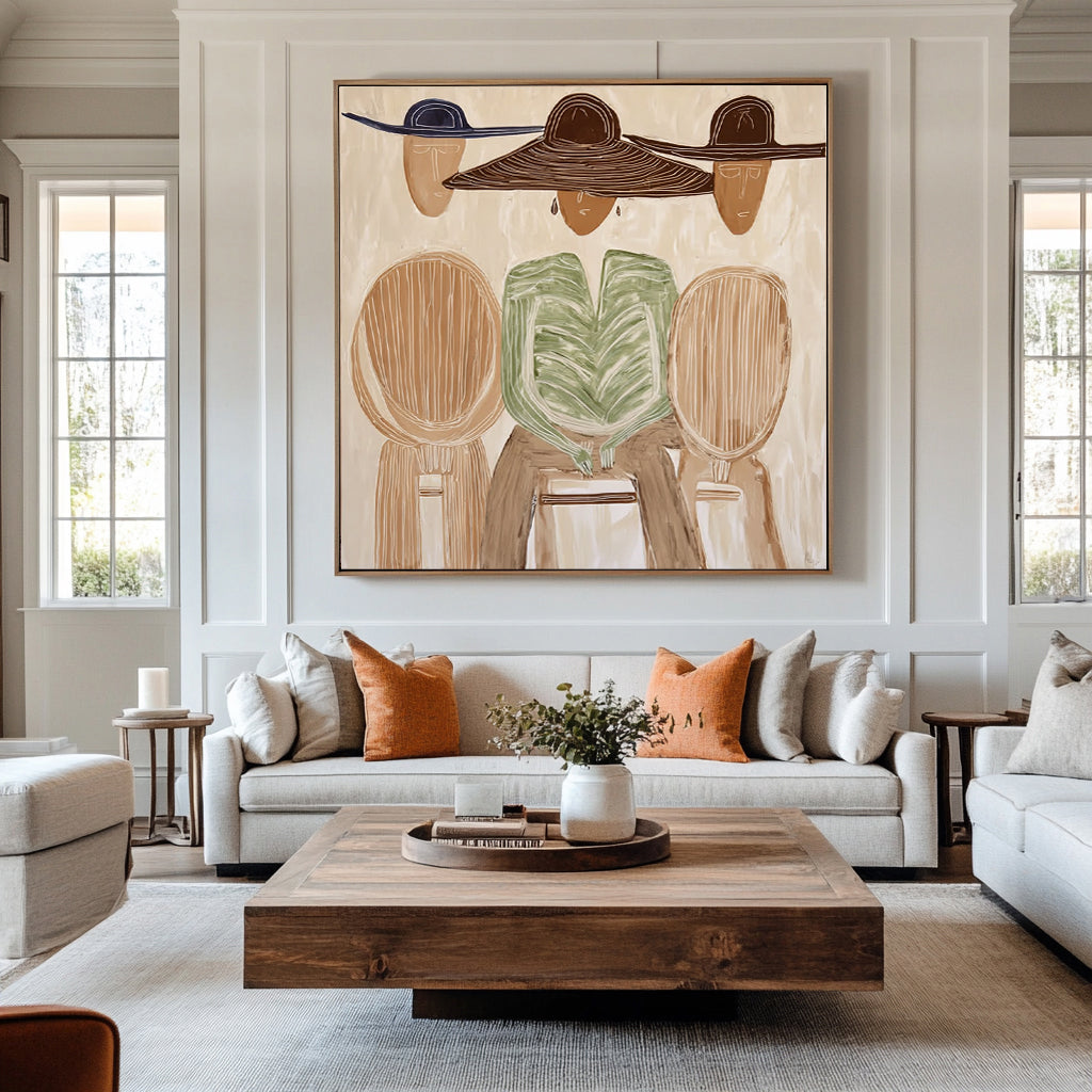 The Gathering -- Large Original Line Art Abstract Figurative Painting