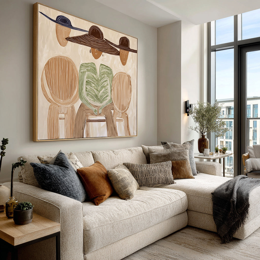 The Gathering -- Large Original Line Art Abstract Figurative Painting