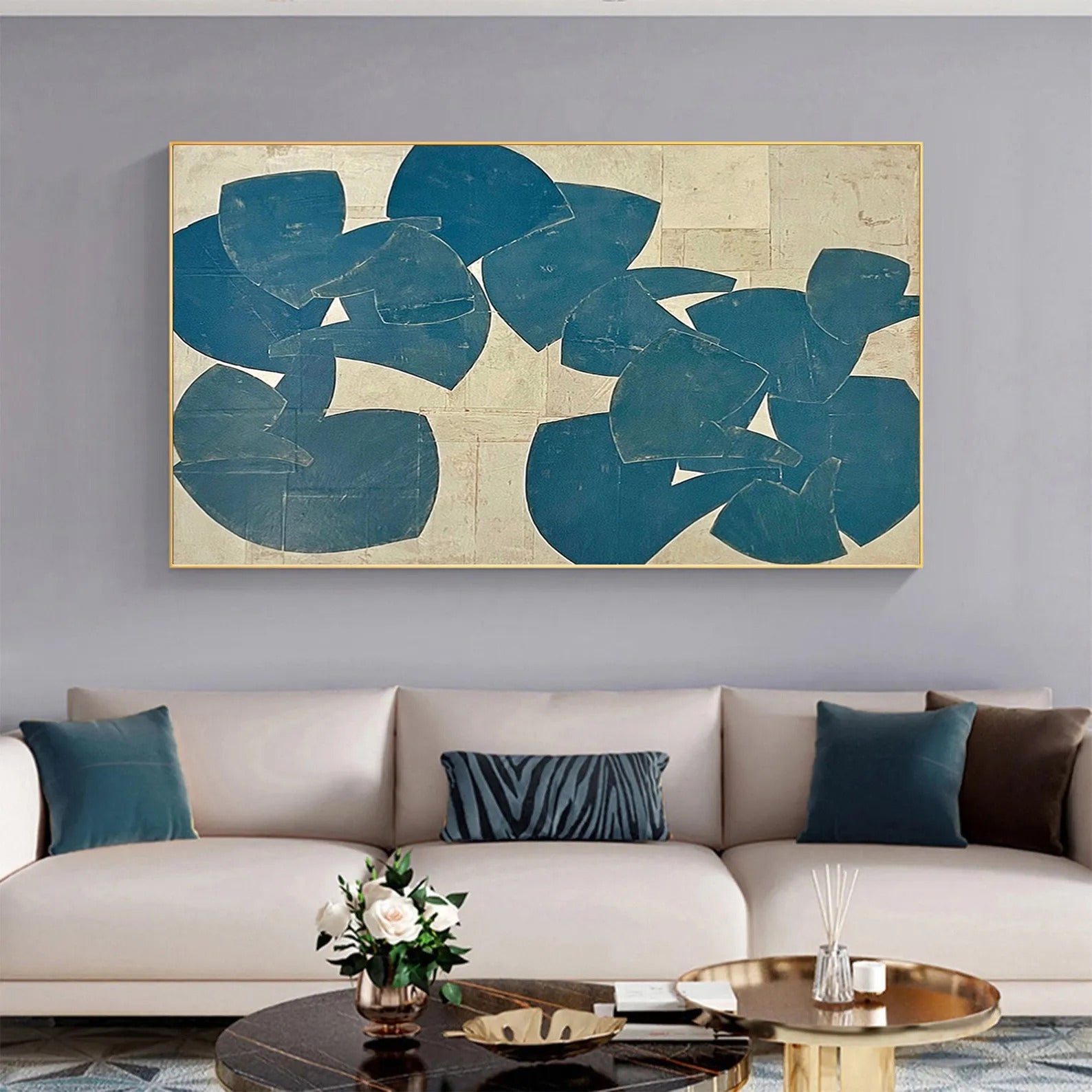 "Dancing Elves" Original Abstract Textured Painting - Modern Blue Geometric Wall Art for Minimalist Decor