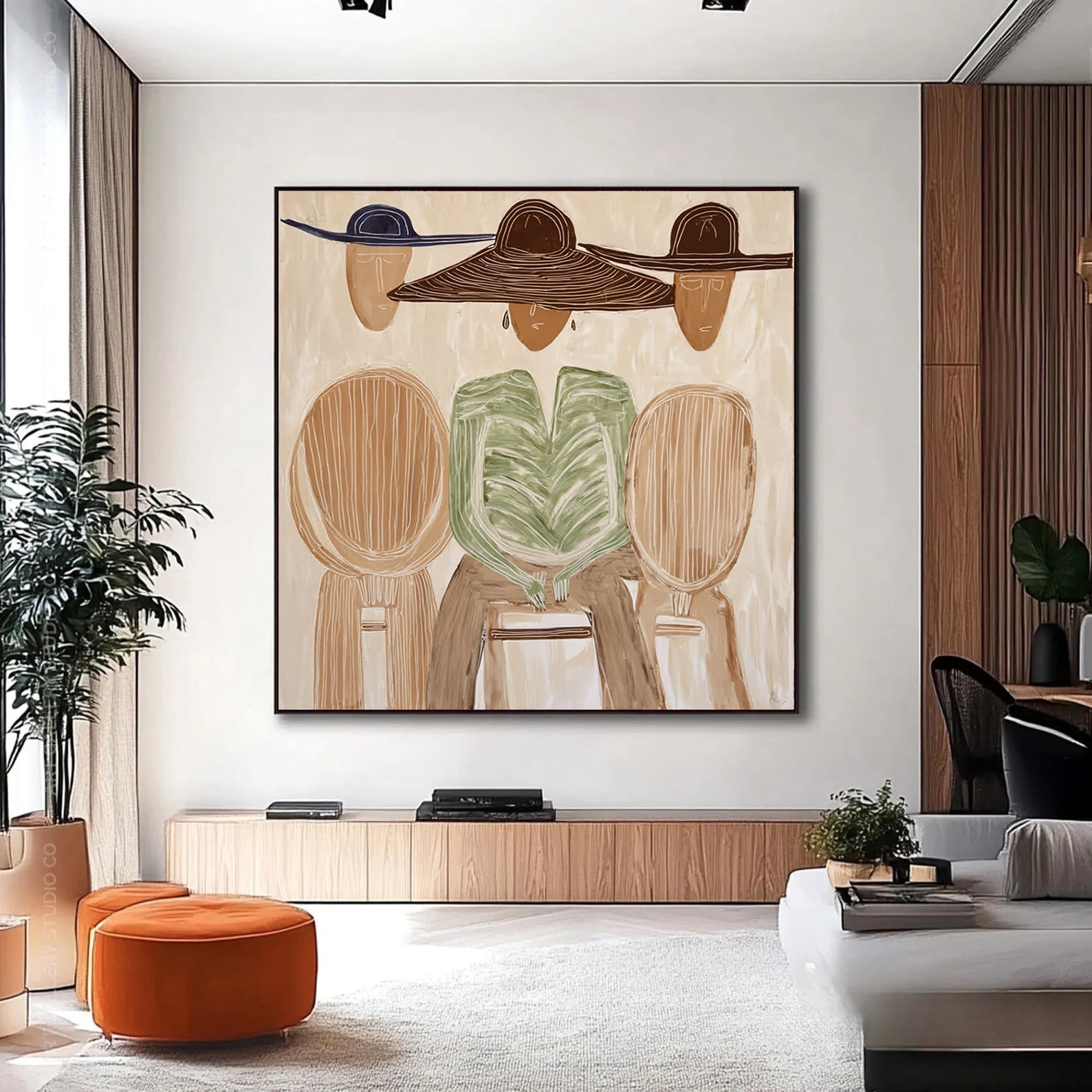 The Gathering -- Large Original Line Art Abstract Figurative Painting