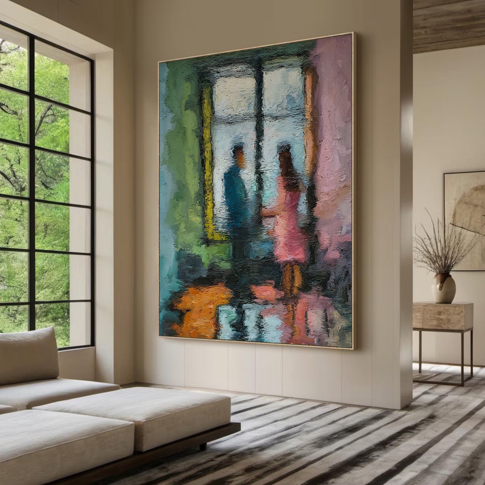 Impressionist Couple Painting - Romantic Textured Wall Art: Through the Rain