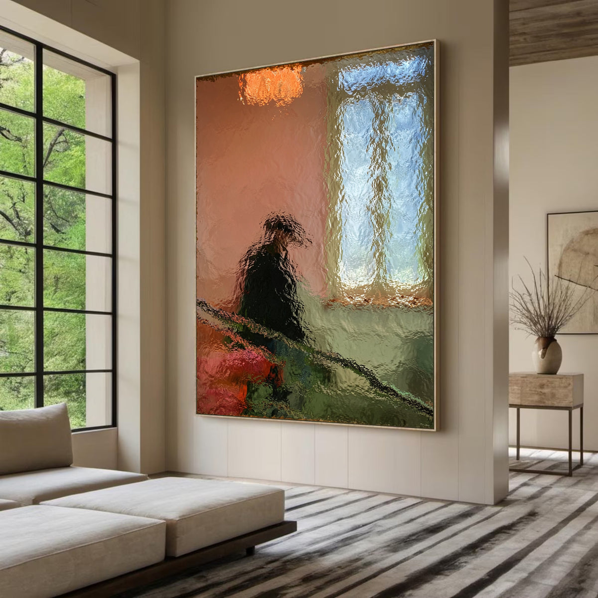 Hand-Painted Abstract Water Reflection Painting -- Modern Contemporary Wall Art Downstairs