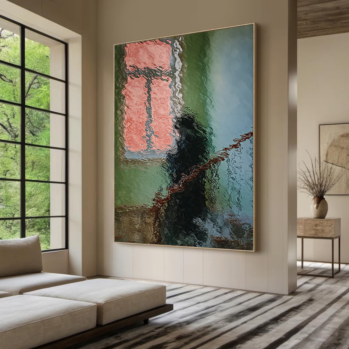 Hand-Painted Abstract Water Reflection Painting -- Modern Contemporary Figurative Wall Art Corner