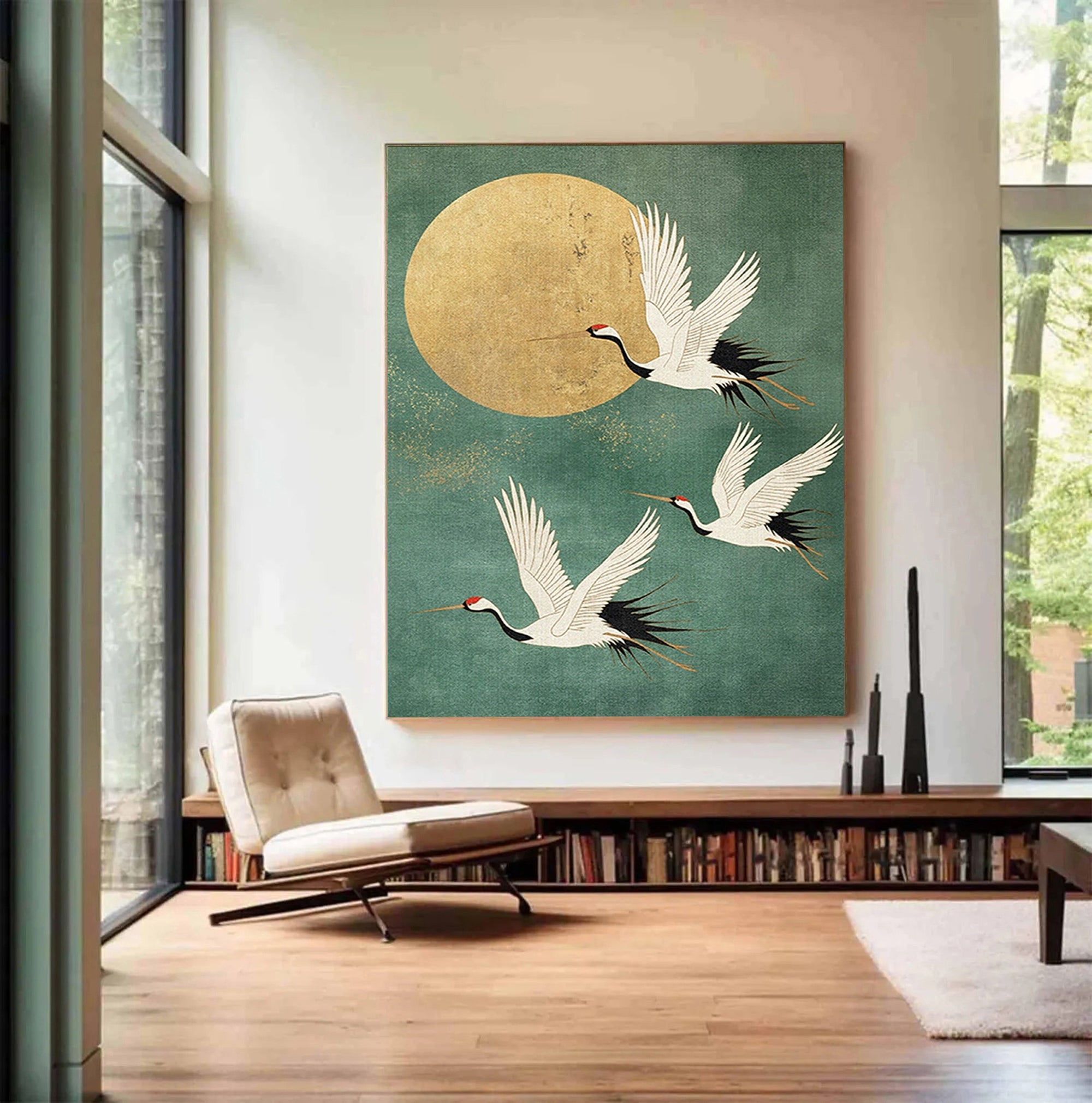 Golden Crane Flight -- Contemporary Abstract Wildlife Masterpiece