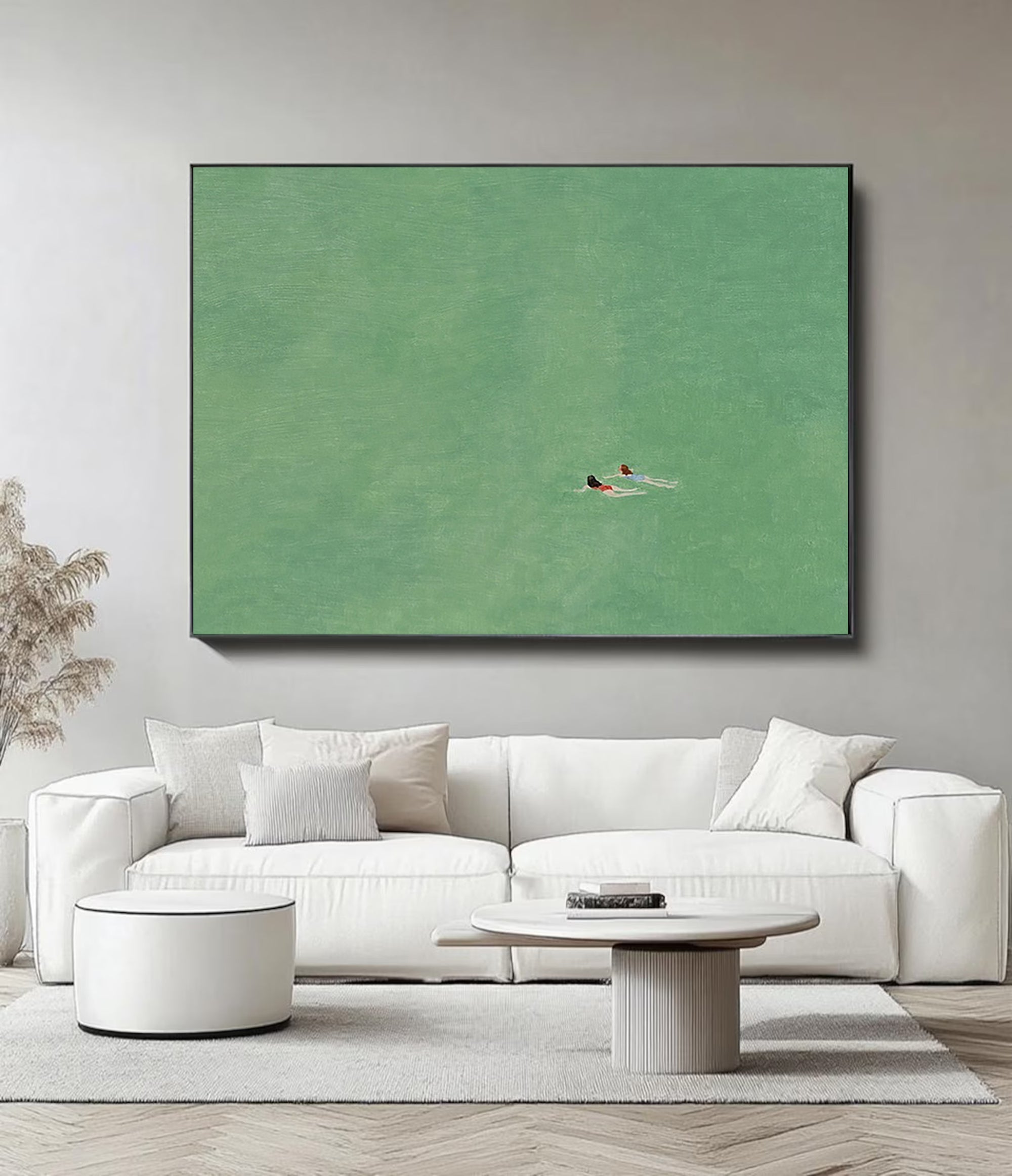 Original Summer Swim Oil Painting - Minimalist Emerald Green Water Wall Art for Home Decor