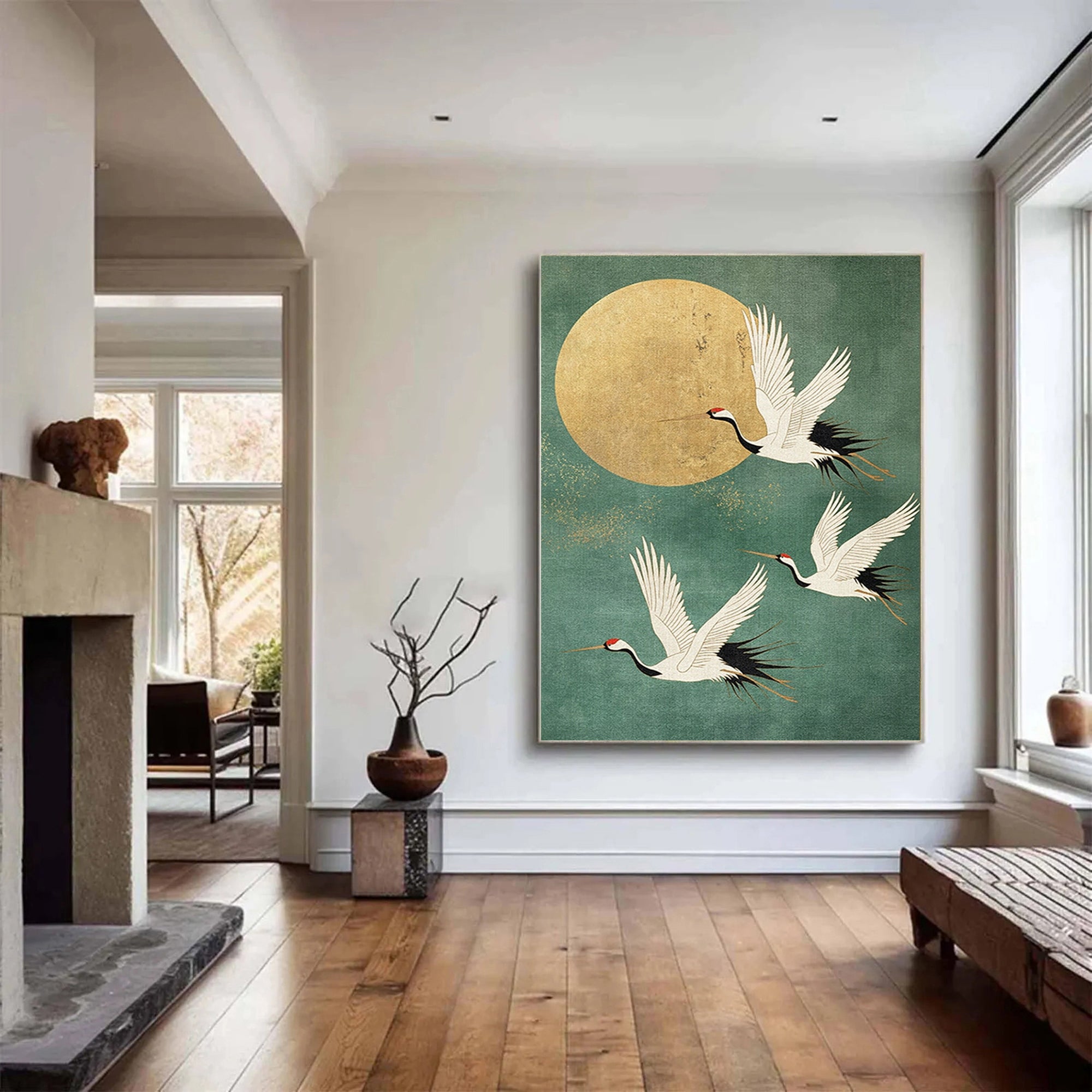 Golden Crane Flight -- Contemporary Abstract Wildlife Masterpiece