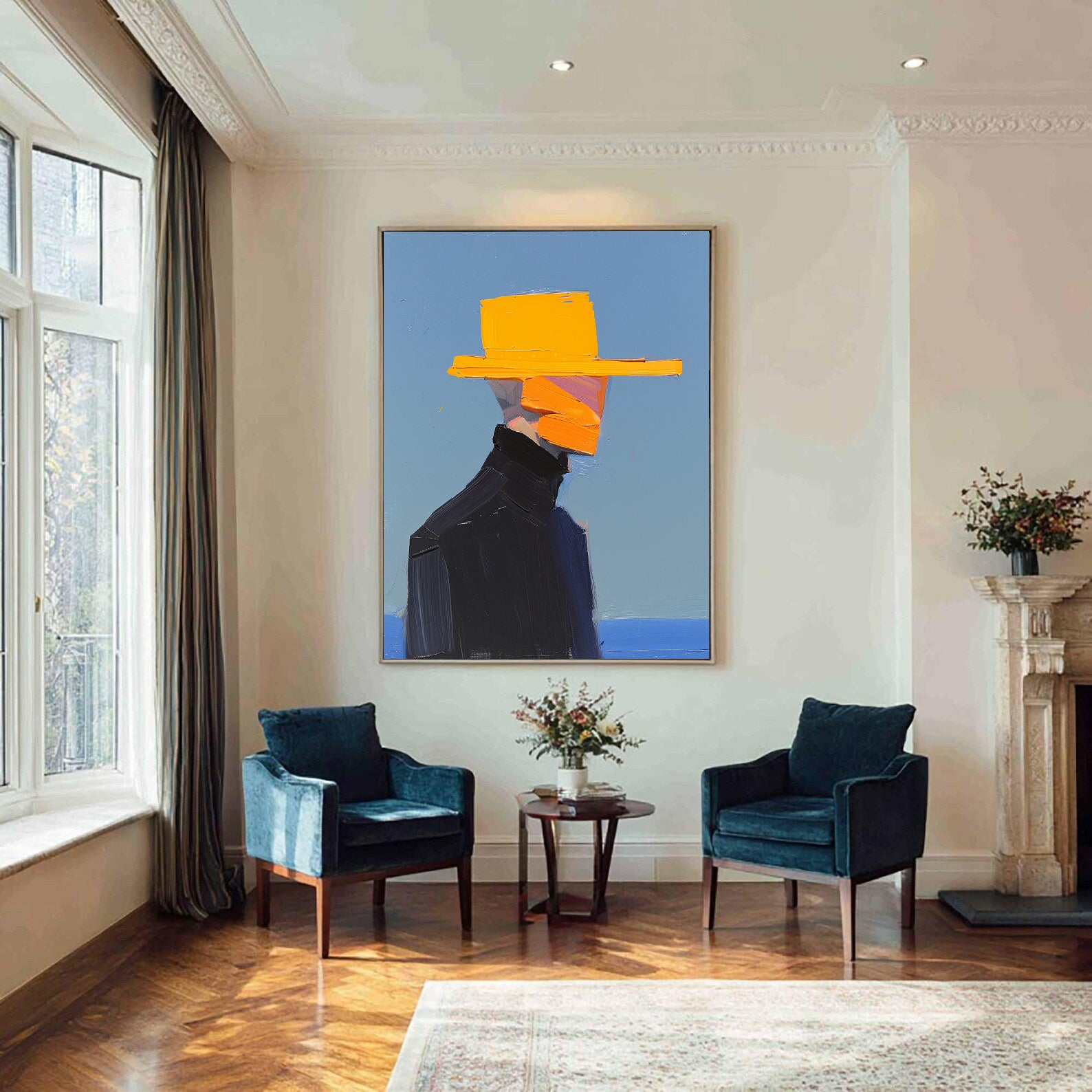 The Man in the Yellow Hat – Modern Textured Canvas Art