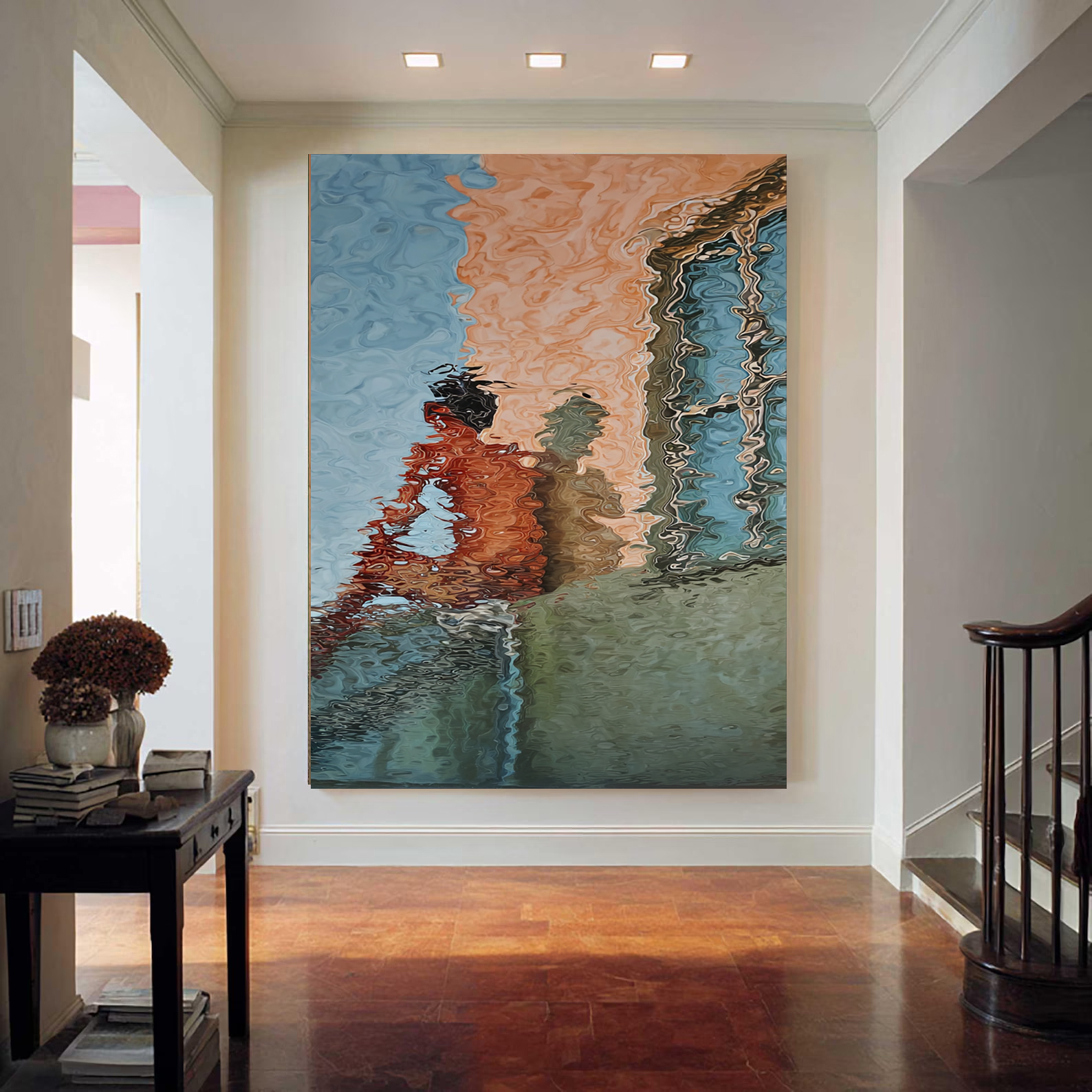 Hand-Painted Abstract Water Reflection Painting -- Modern Contemporary Figurative Wall Art for Living Room