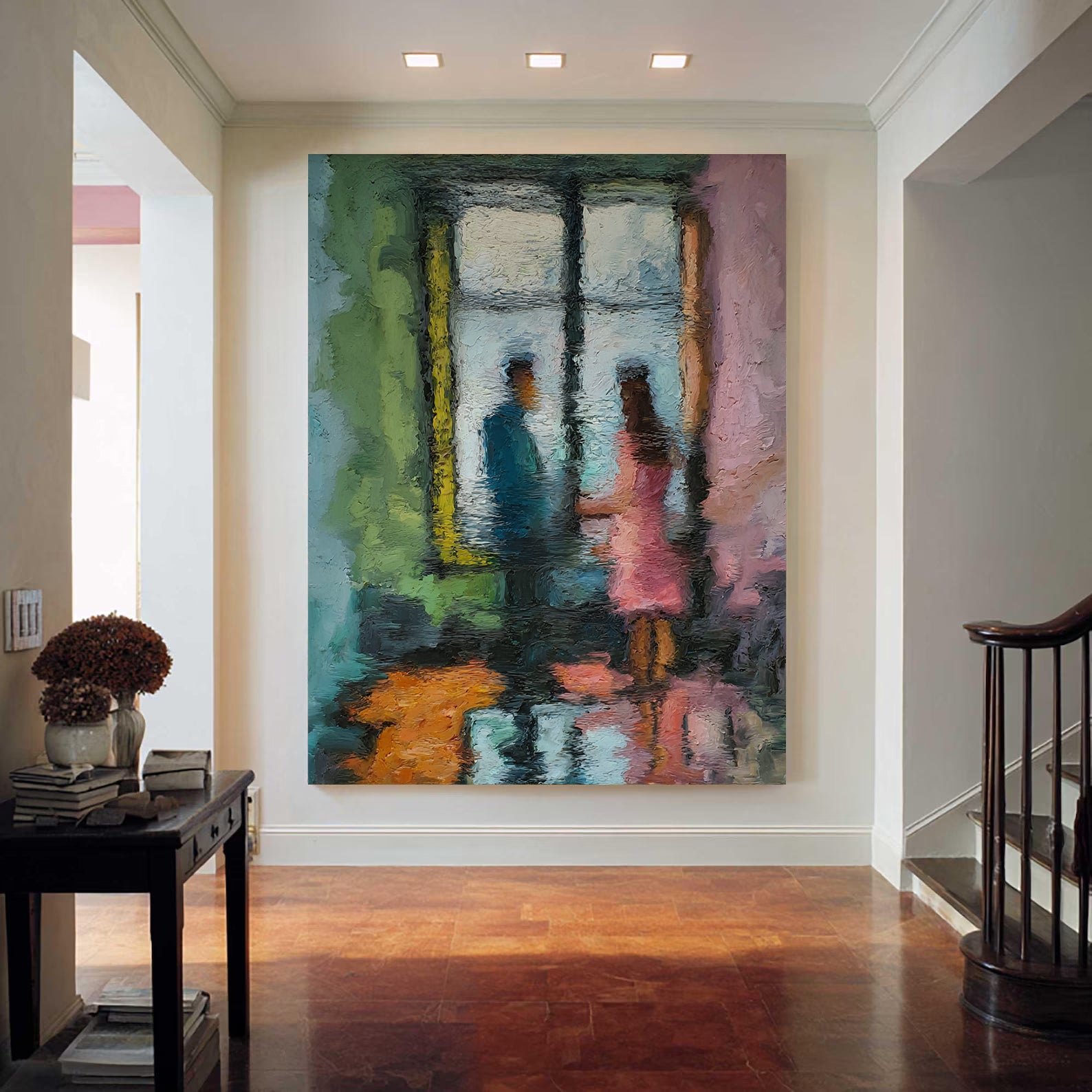 Impressionist Couple Painting - Romantic Textured Wall Art: Through the Rain