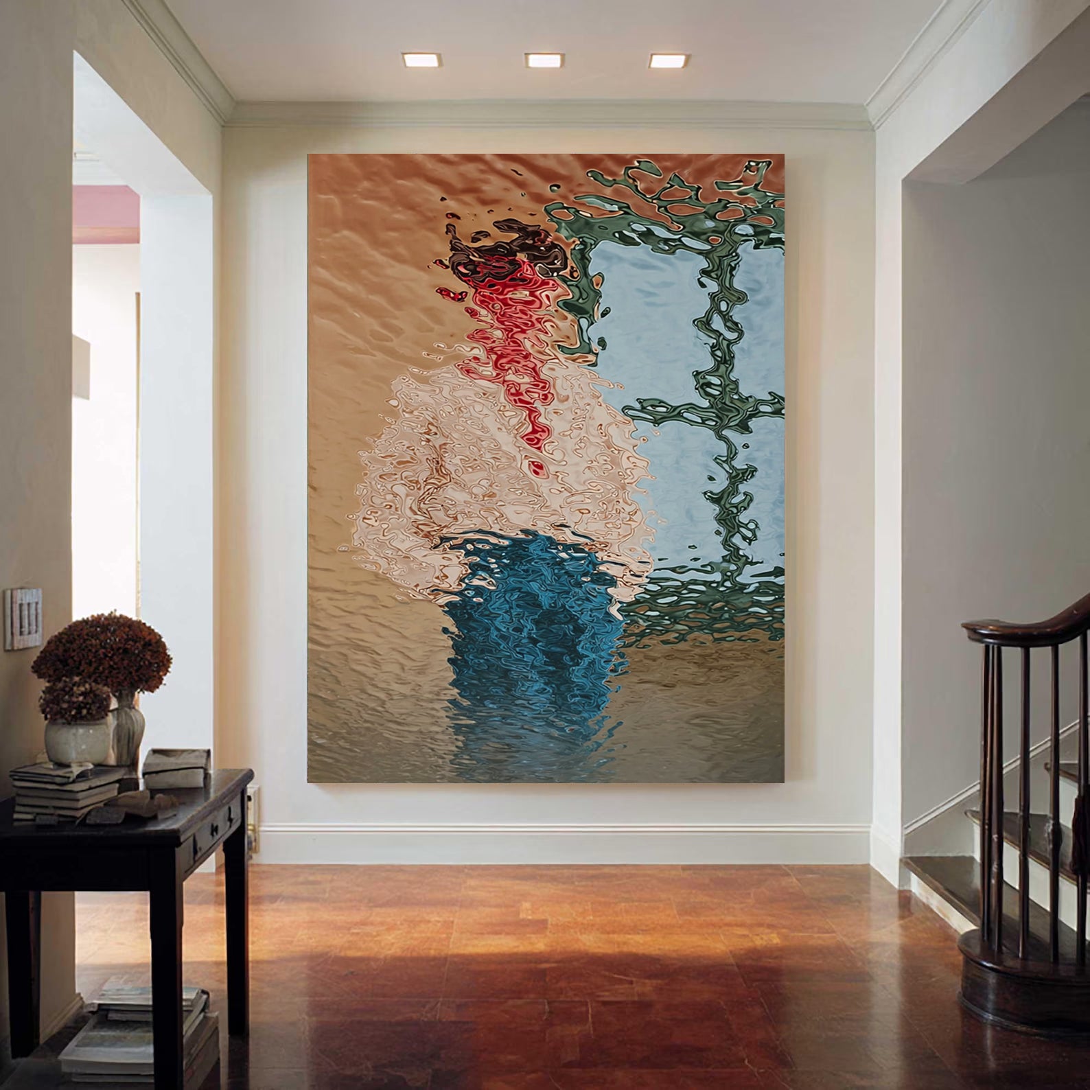 Hand-Painted Abstract Water Reflection Painting -- Modern Contemporary Figurative Canvas Art