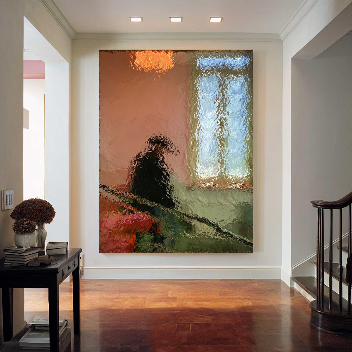 Hand-Painted Abstract Water Reflection Painting -- Modern Contemporary Wall Art Downstairs