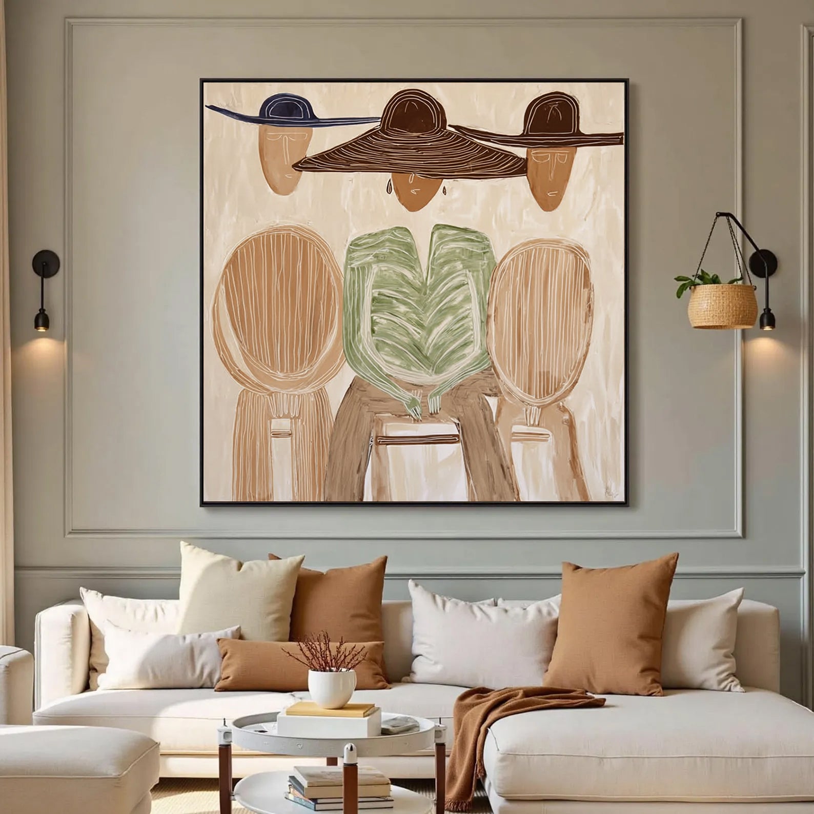 The Gathering -- Large Original Line Art Abstract Figurative Painting