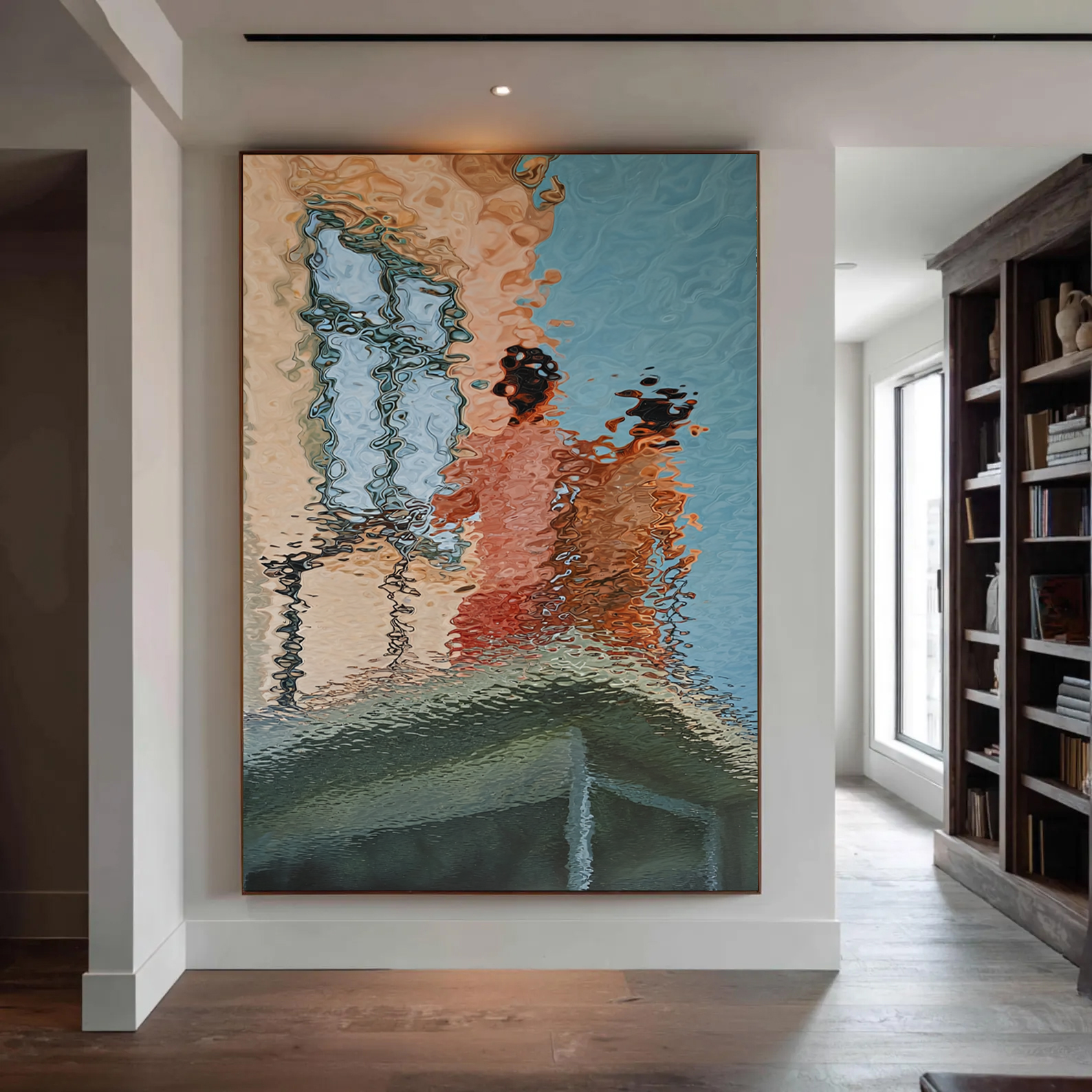 Hand-Painted Abstract Water Reflection Painting -- Modern Contemporary Wall Art for Living Room