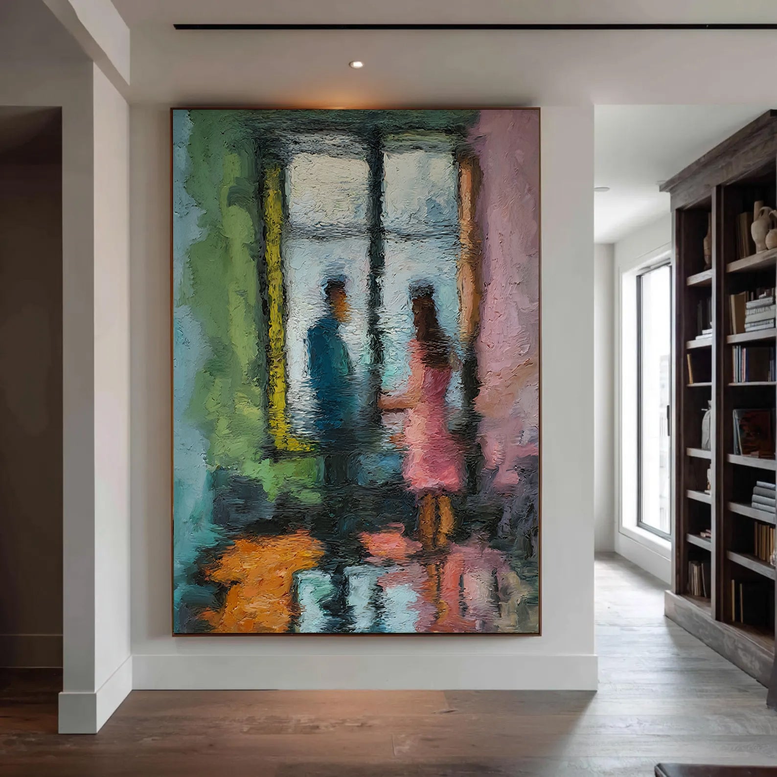 Impressionist Couple Painting - Romantic Textured Wall Art: Through the Rain