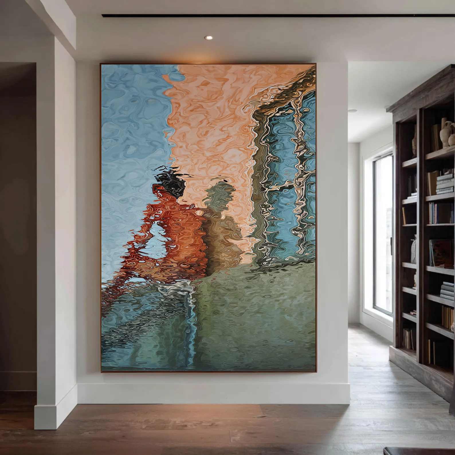 Hand-Painted Abstract Water Reflection Painting -- Modern Contemporary Figurative Wall Art for Living Room