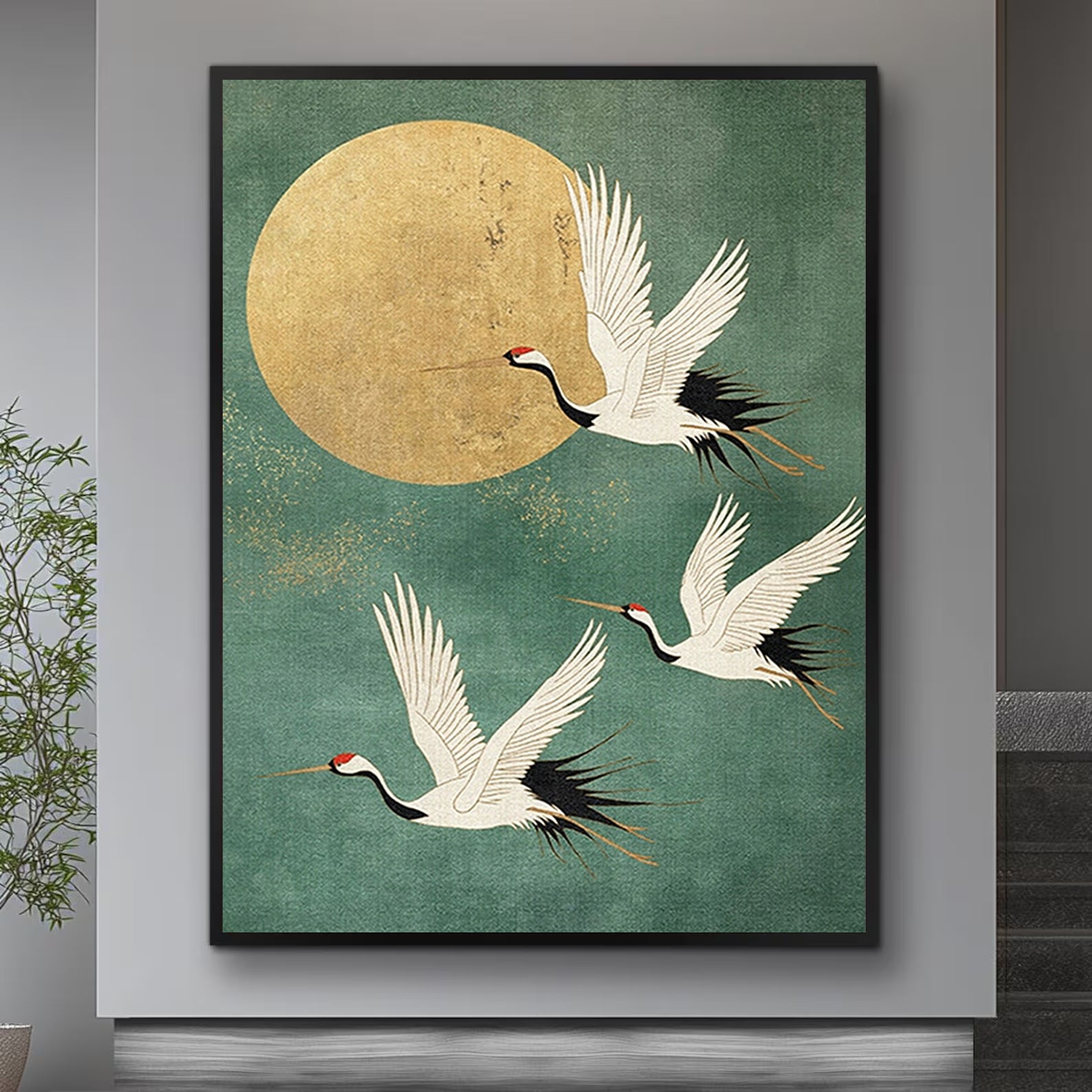 Golden Crane Flight -- Contemporary Abstract Wildlife Masterpiece