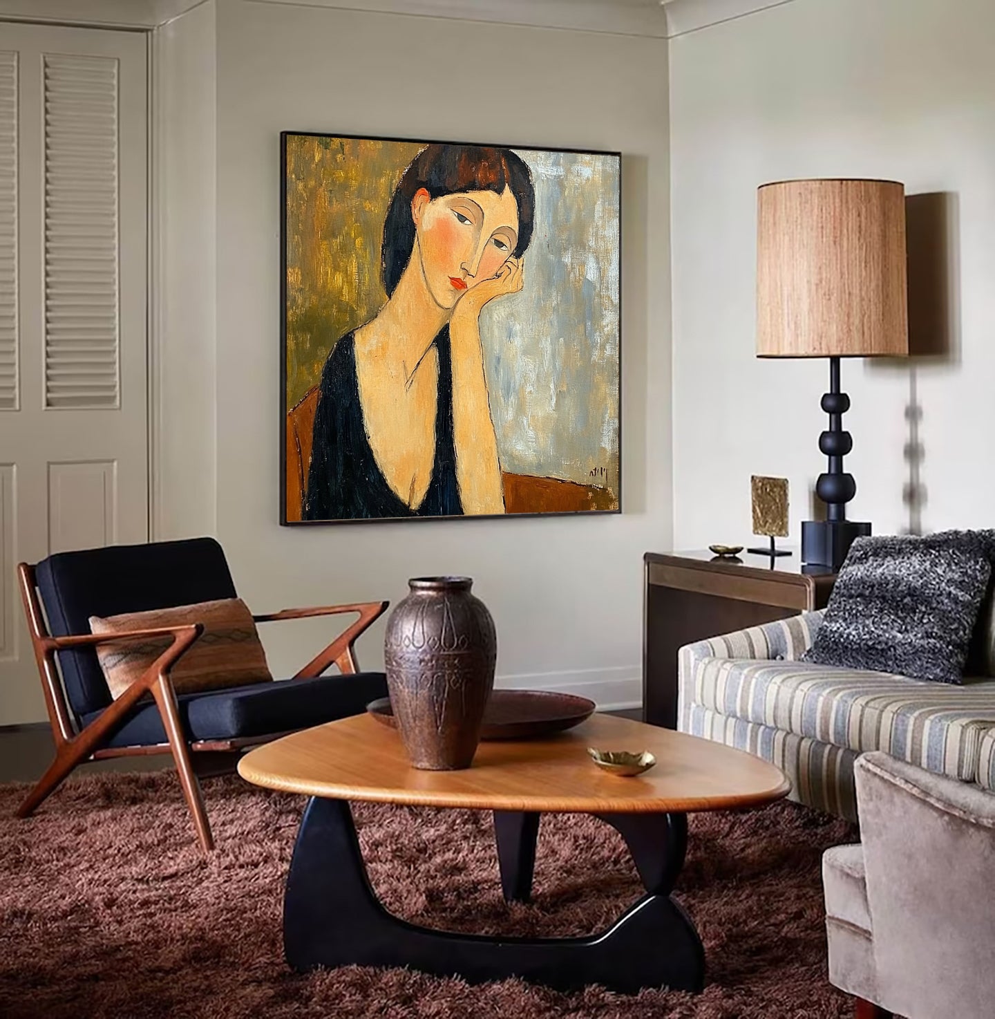"The Pensive Muse" Original Portrait Oil Painting - Modigliani Style Hand-Painted Woman Wall Art