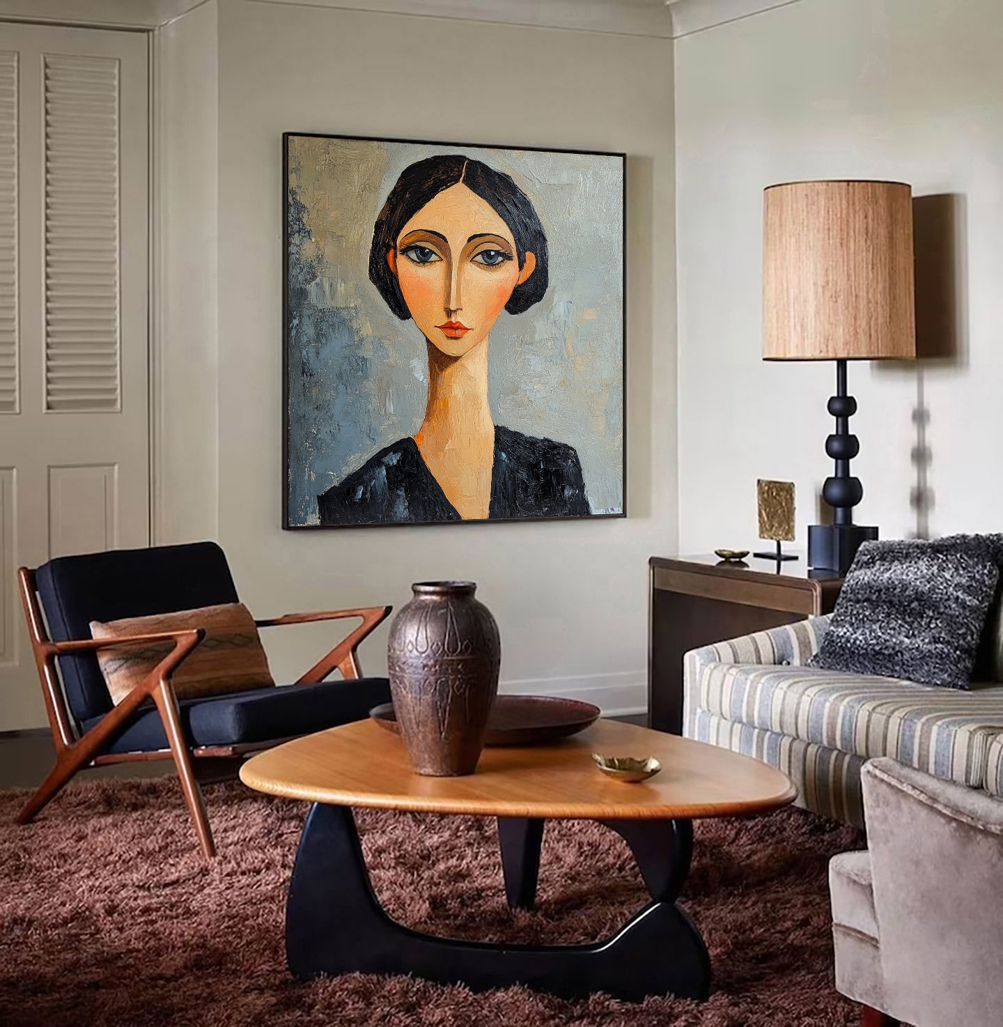 Modern Expressionist Female Portrait Oil Painting - Hand-Painted Modigliani-Stylized Woman Wall Art